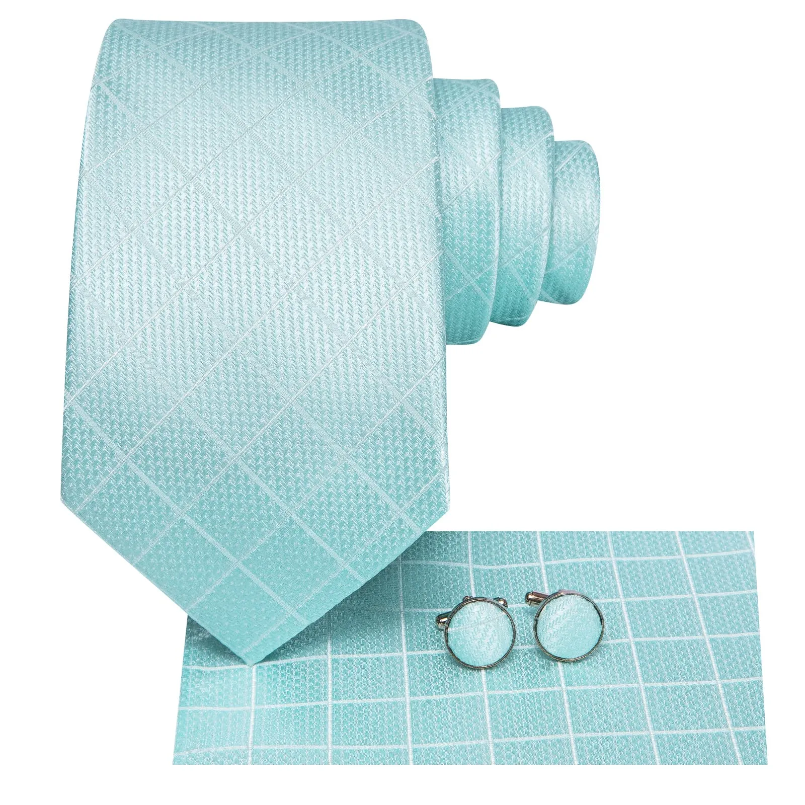 Ties2you Business Tie Aqua Plaid Silk Mens Dress Suit Tie Pocket Square Cufflinks Set sold by Ties2You product image thumbnail 3