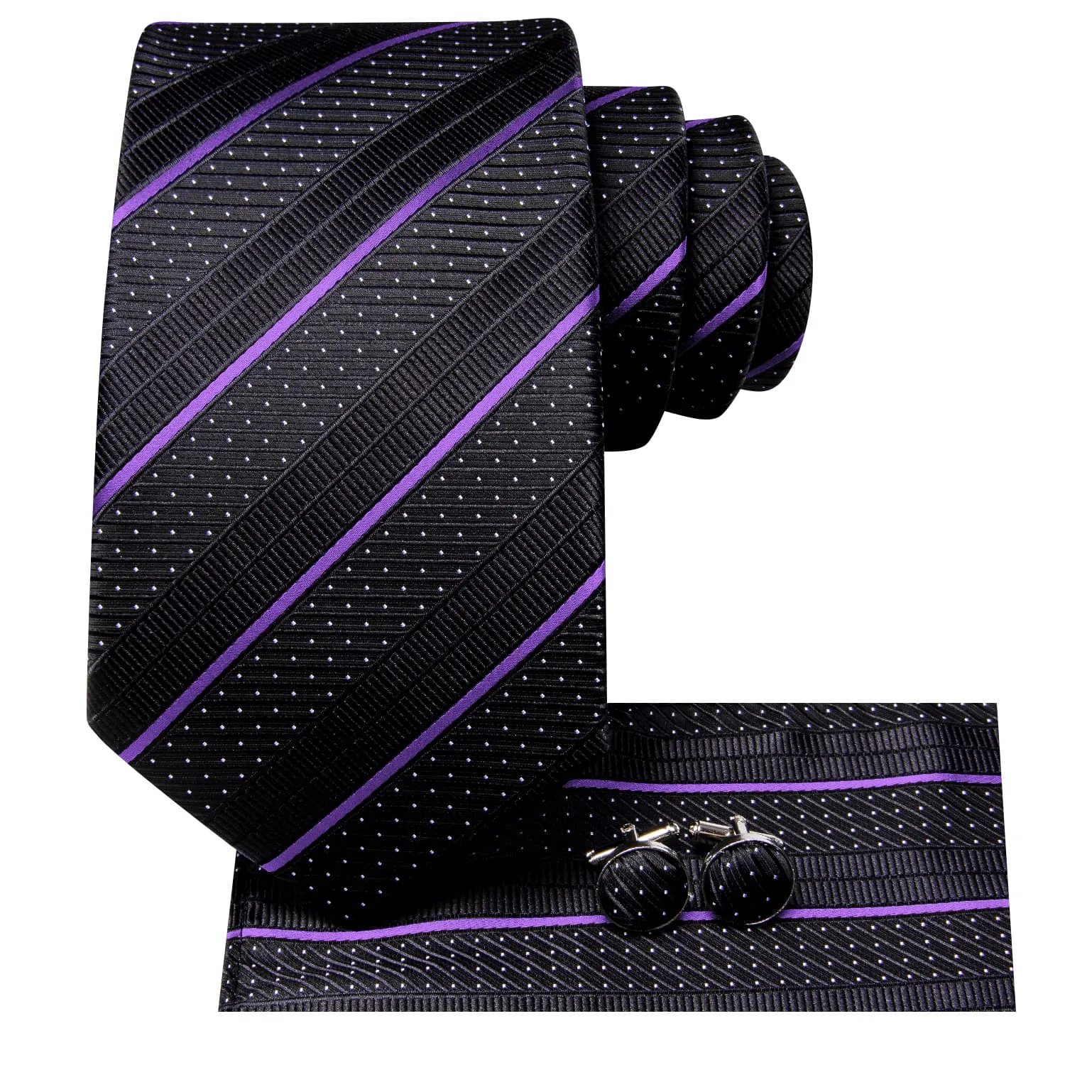 Ties2you Silk Black Necktie Lavender Striped Business Tie Pocket Square Cufflinks Set sold by Ties2You product image thumbnail 3