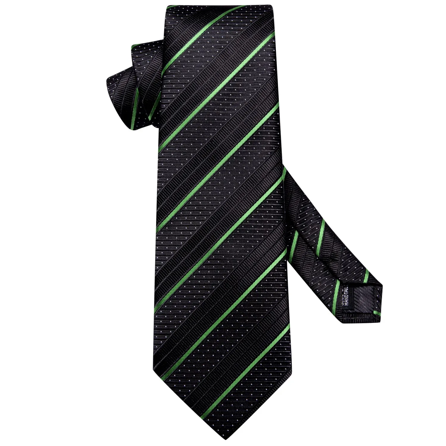 Ties2you Silk Black Necktie Sage Green Striped Business Tie Pocket Square Cufflinks Set sold by Ties2You product image thumbnail 4