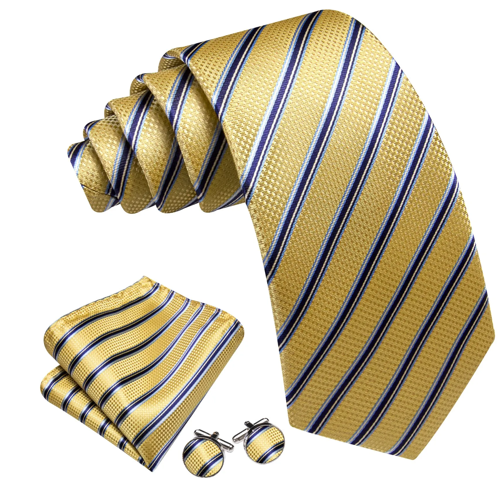Ties2you Mens Dress Necktie Business Yellow Striped Silk Tie Handkercheif Cufflinks Set sold by Ties2You product image thumbnail 2