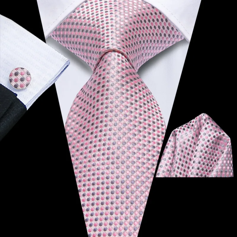 Ties2you Polka Dots Tie Pink Grey Silk Men's Tie Handkerchief Cufflinks Set sold by Ties2You