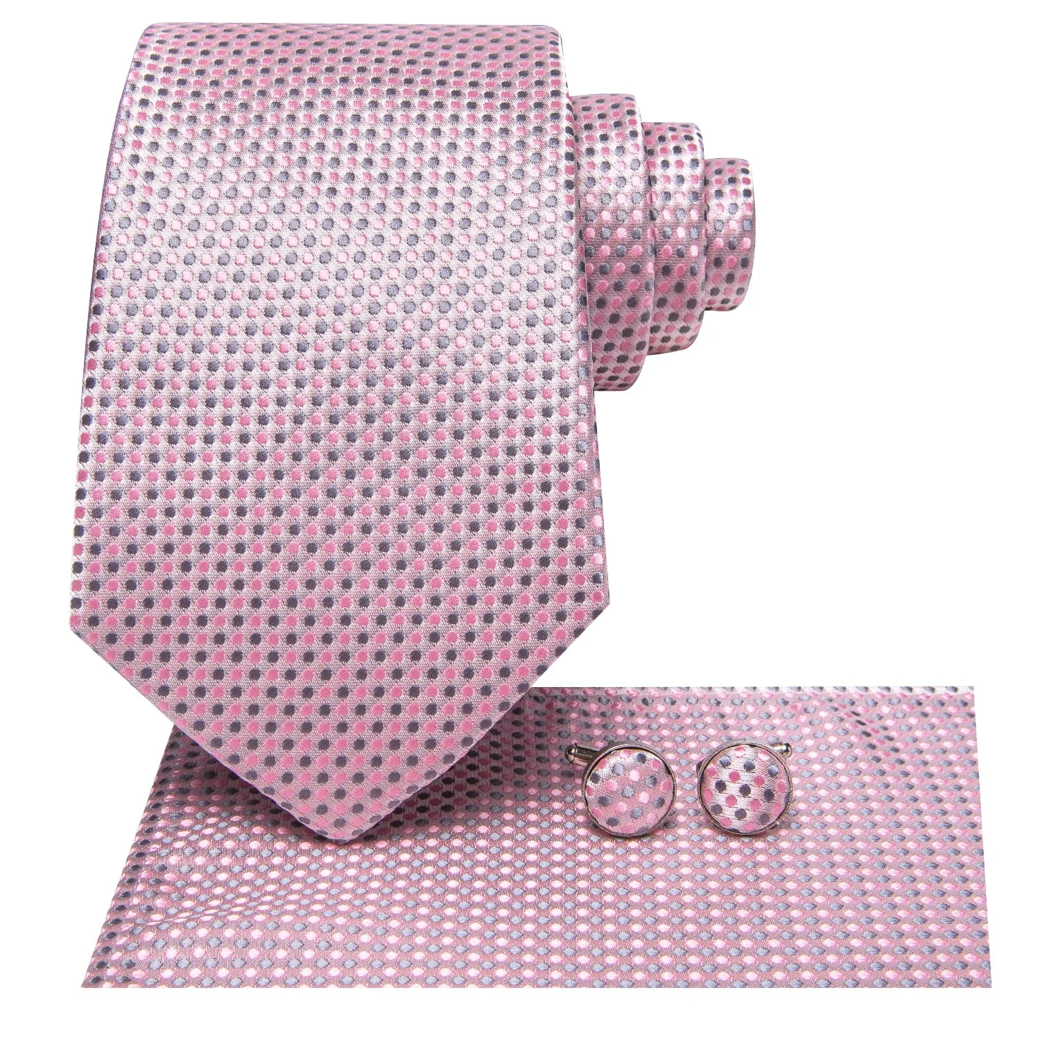 Ties2you Polka Dots Tie Pink Grey Silk Men's Tie Handkerchief Cufflinks Set sold by Ties2You product image thumbnail 3