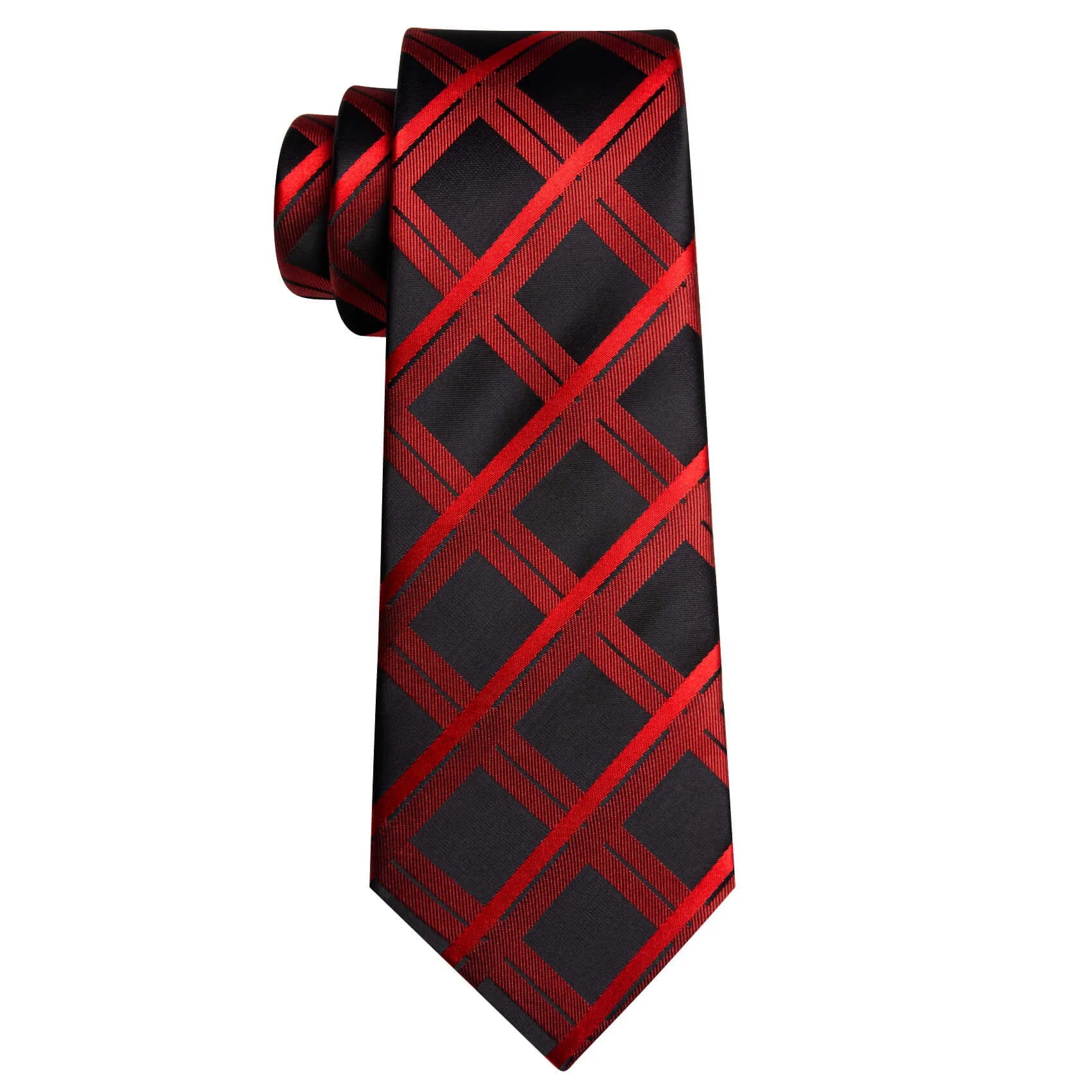 Ties2you Black Tie for Men Red Plaid Woven Silk Necktie Pocket Square Cufflinks Set sold by Ties2You product image thumbnail 4