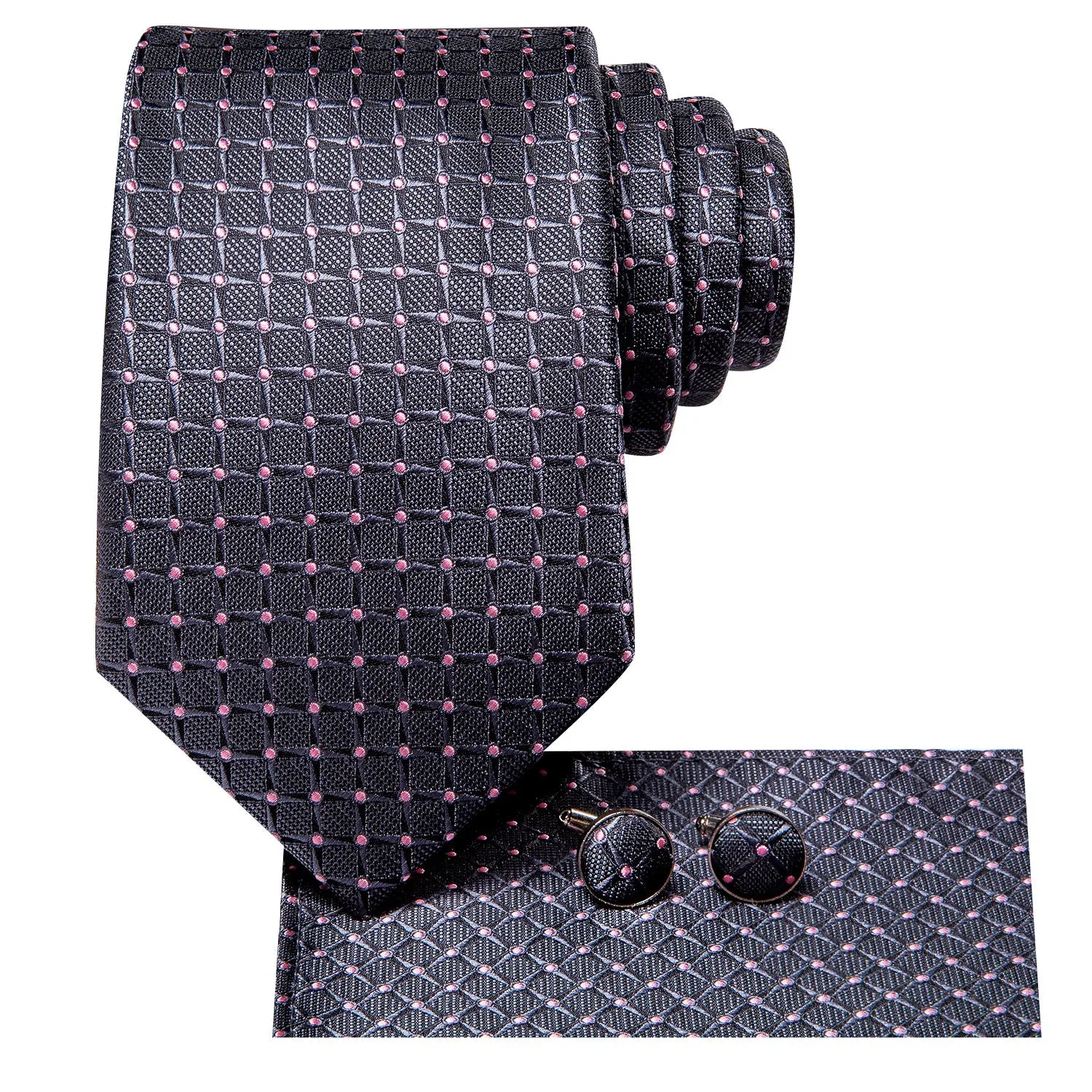 Grey Pink Plaid Men's Necktie Hanky Cufflinks Set sold by Ties2You product image thumbnail 3