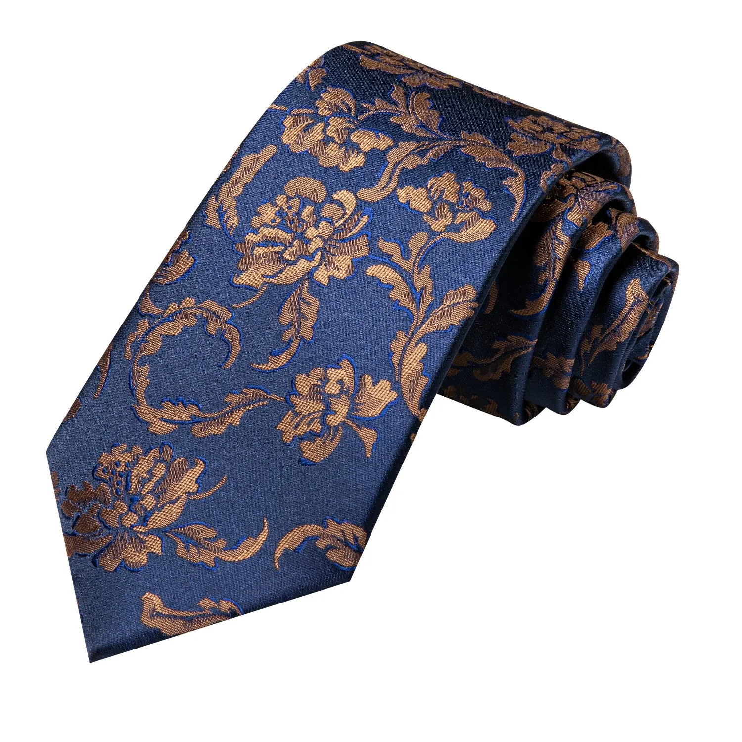 Navy Blue Brown Floral Men's Necktie Hanky Cufflinks Set sold by Ties2You product image thumbnail 4