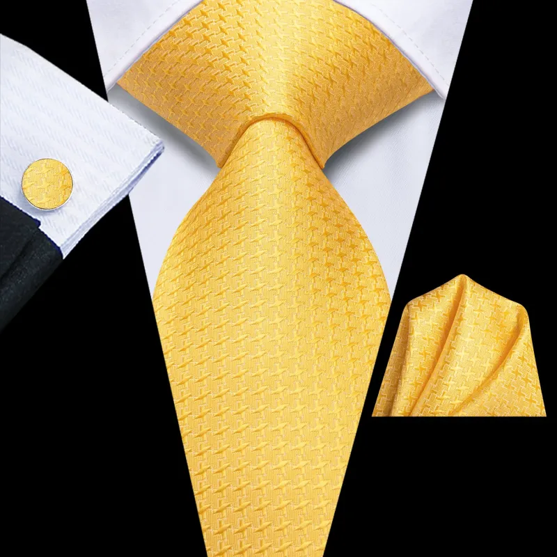 Yellow Geometric Men's Necktie Hanky Cufflinks Set sold by Ties2You