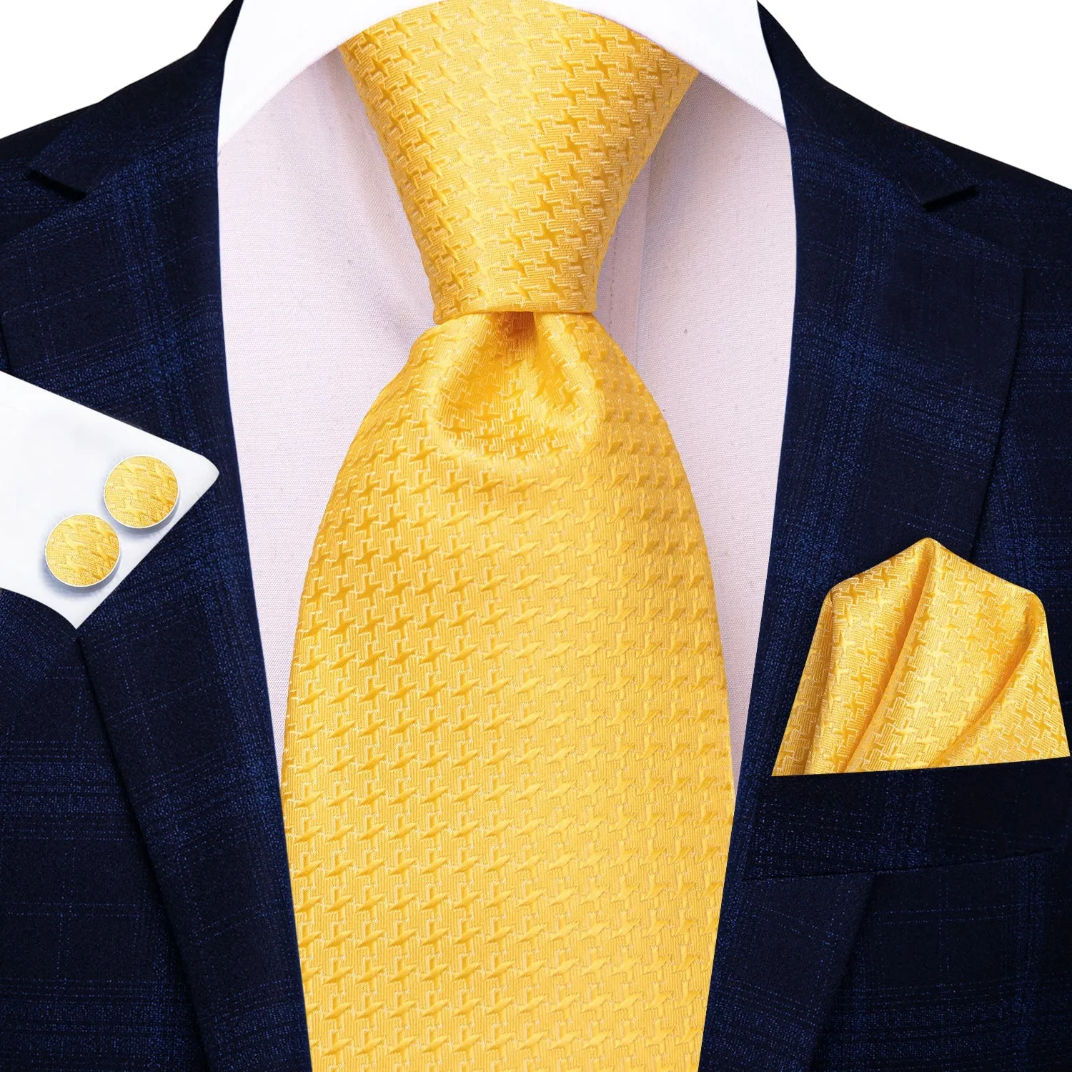 Yellow Geometric Men's Necktie Hanky Cufflinks Set sold by Ties2You product image thumbnail 2