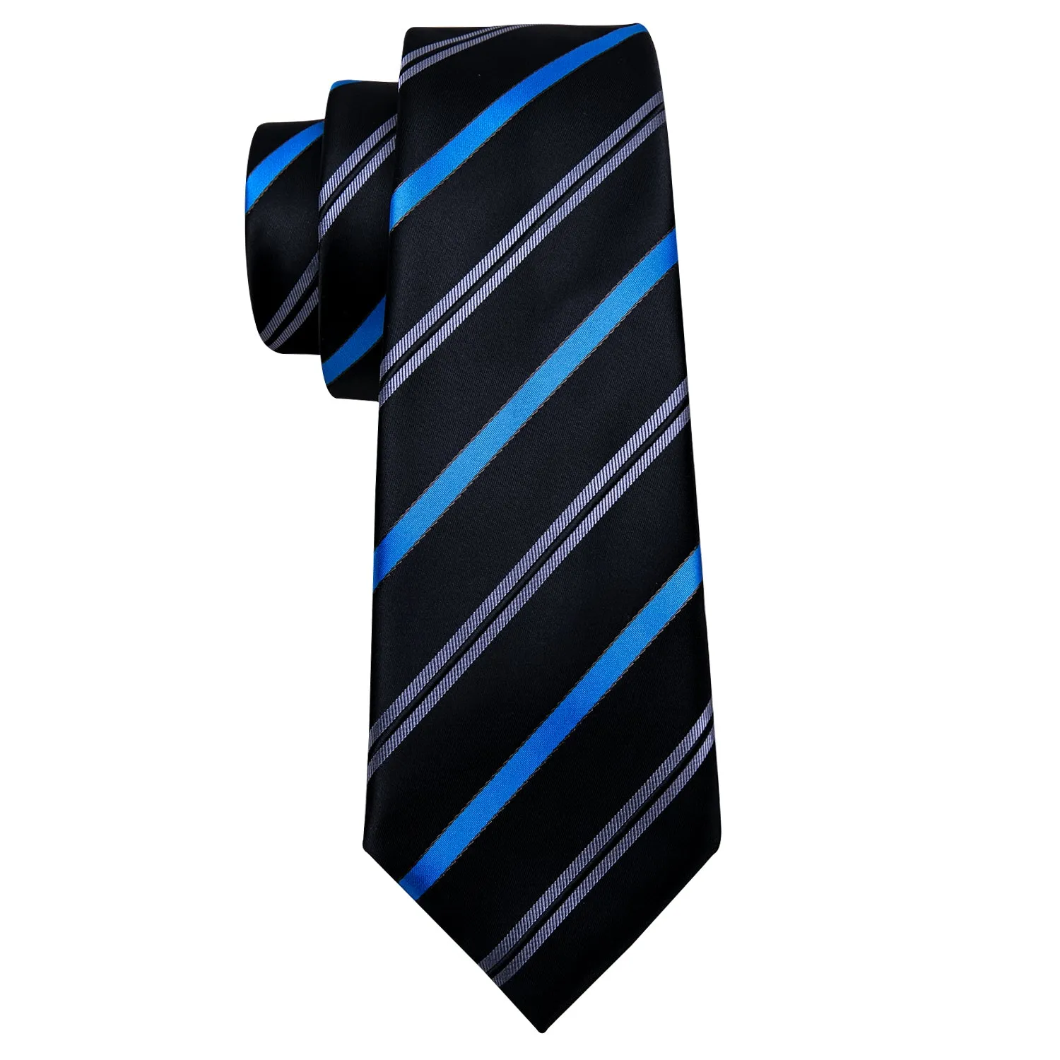 Blue Black Striped Men's Tie Pocket Square Cufflinks Set sold by Ties2You product image thumbnail 2