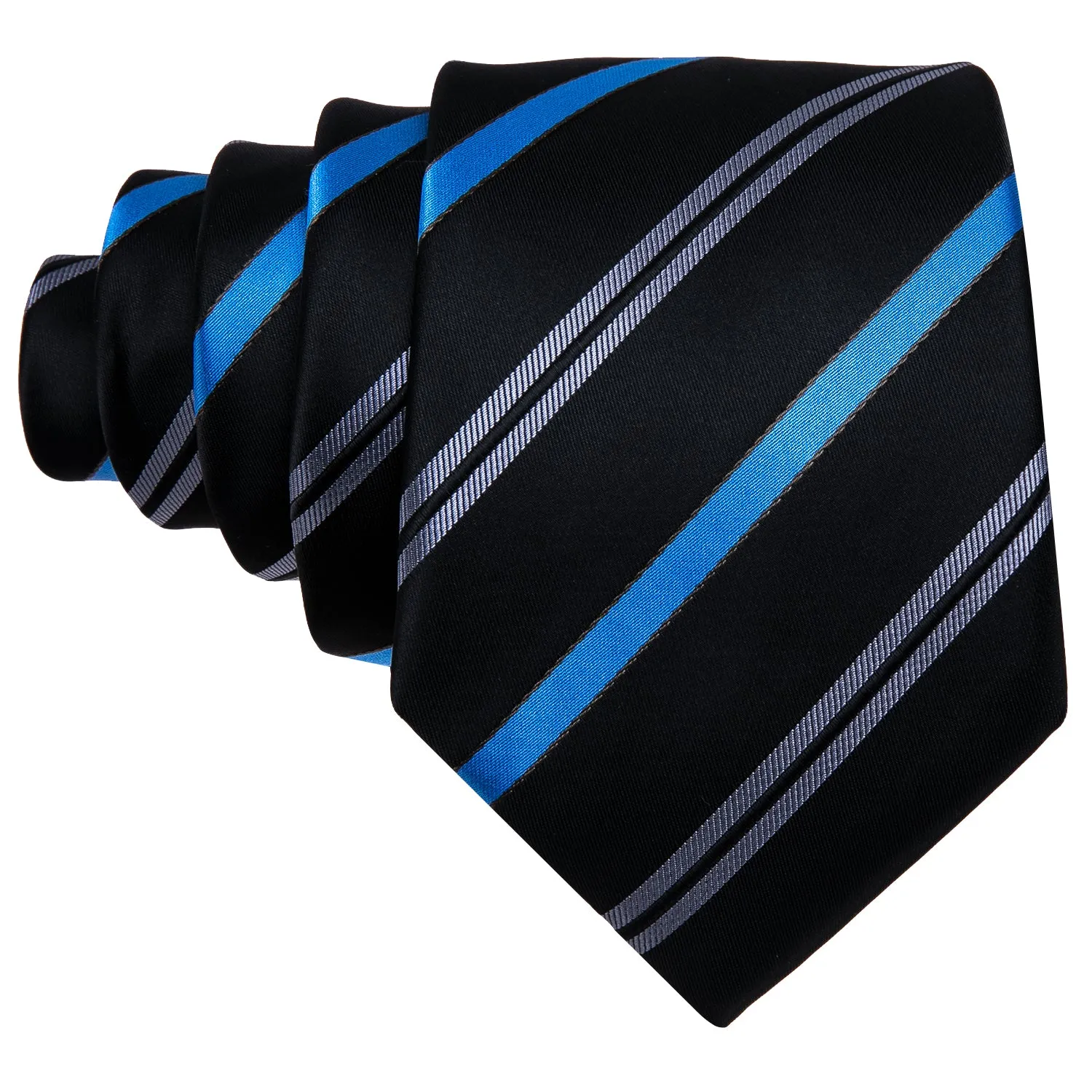 Blue Black Striped Men's Tie Pocket Square Cufflinks Set sold by Ties2You product image thumbnail 3