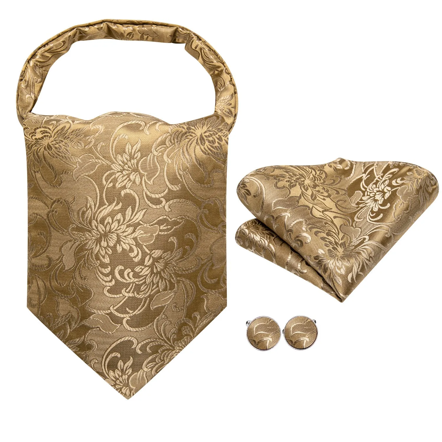 Ties2you Gold Paisley Silk Ascot Prom Cravat Tie Pocket Square Cufflinks Set sold by Ties2You product image thumbnail 5