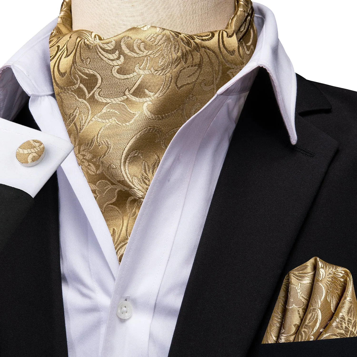 Ties2you Gold Paisley Silk Ascot Prom Cravat Tie Pocket Square Cufflinks Set sold by Ties2You product image thumbnail 2