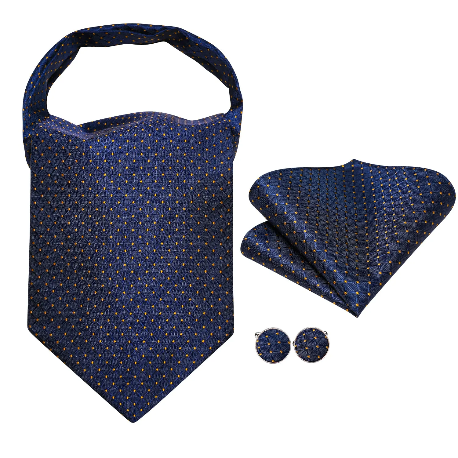 Ties2you Navy Blue Ascot Necktie Mens Polka Dot Casual Cravat Tie Pocket Square Cufflinks Set sold by Ties2You product image thumbnail 3