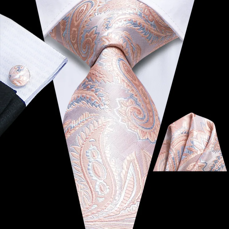 Ties2you Mens Wedding Suit Tie Pink Paisley Necktie Pocket Square Cufflinks Set sold by Ties2You