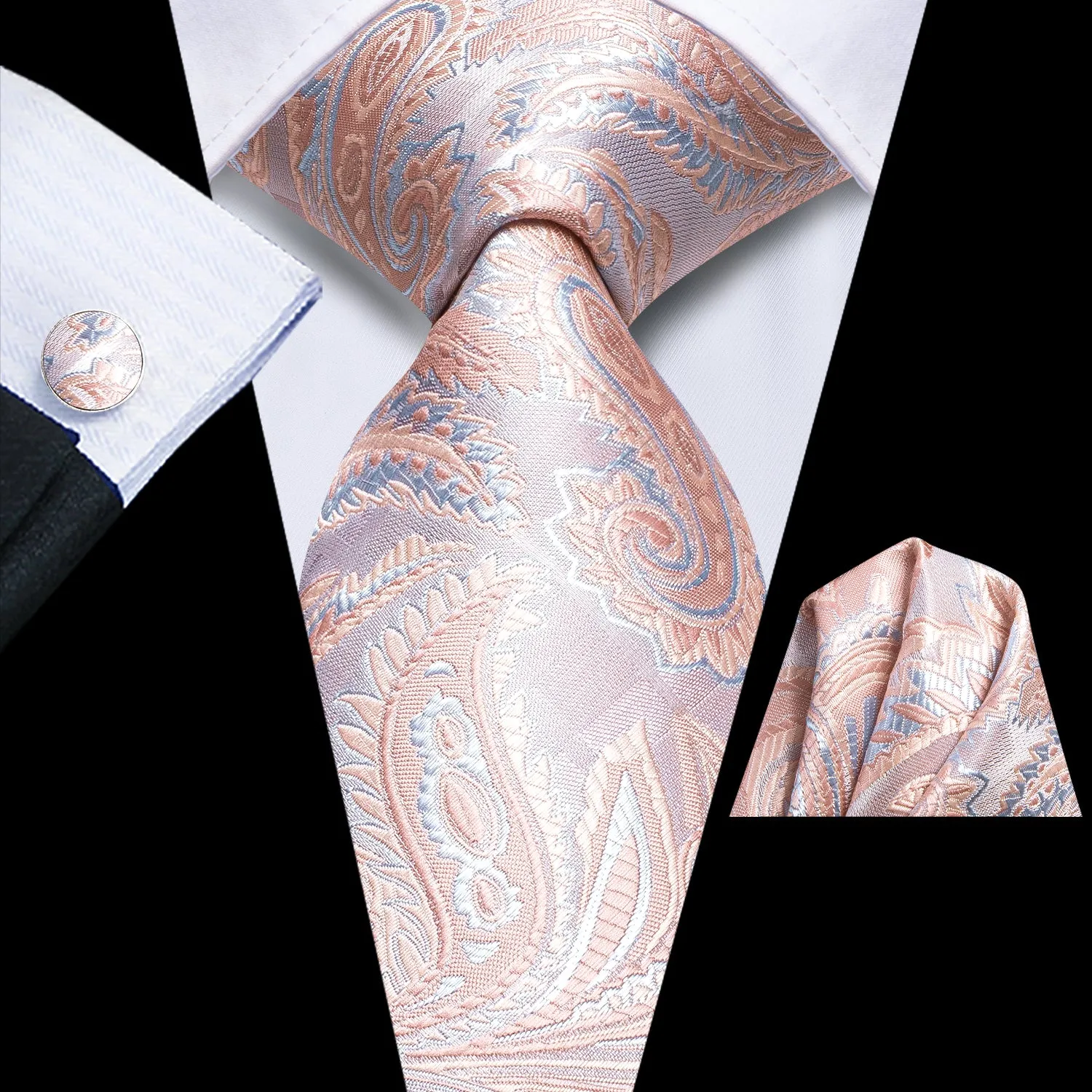 Ties2you Mens Wedding Suit Tie Pink Paisley Necktie Pocket Square Cufflinks Set sold by Ties2You