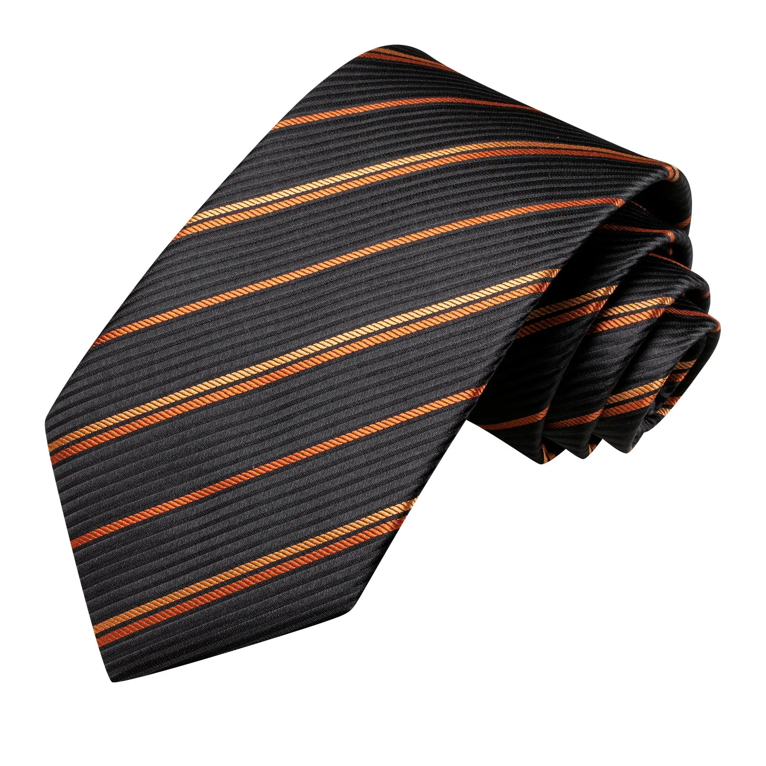 Black Orange Striped Tie Pocket Square Cufflinks Set sold by Ties2You product image thumbnail 3