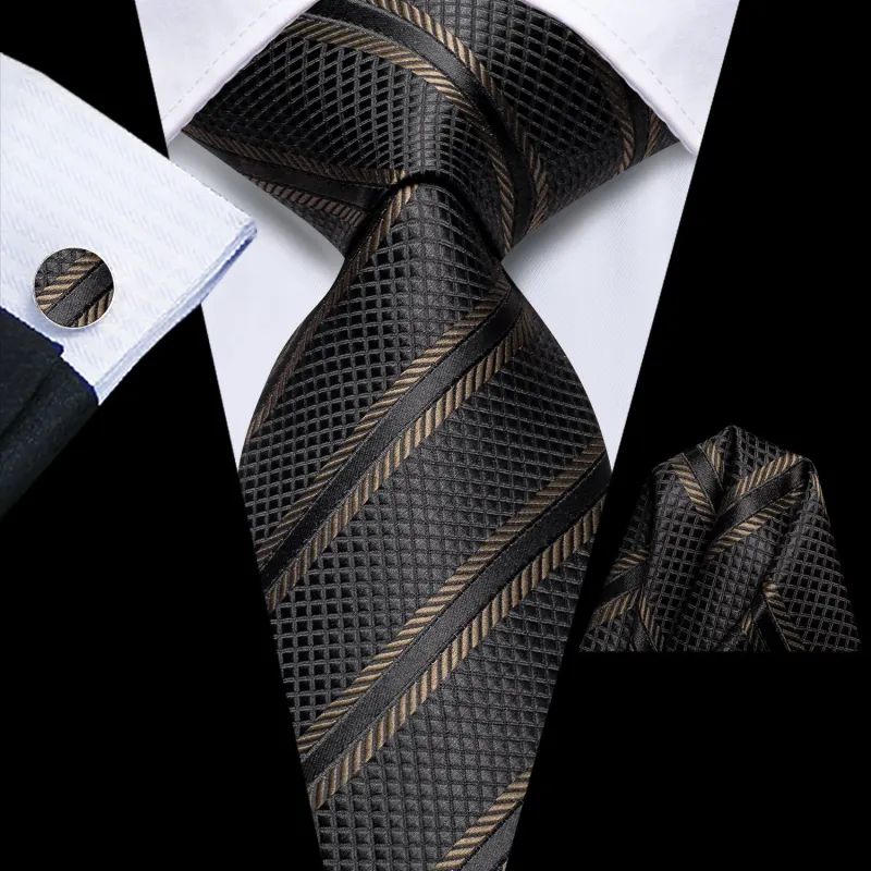 Ties2you Mens Brown Silk Tie Formal Brown Suit Necktie Hanky Cufflinks Set sold by Ties2You