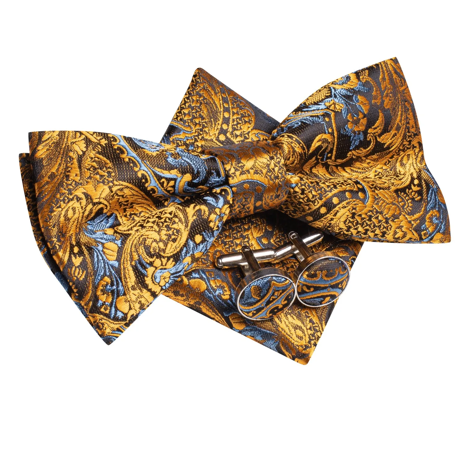 Golden Brown Paisley Men's Pre-tied Bowtie Pocket Square Cufflinks Set sold by Ties2You product image thumbnail 3