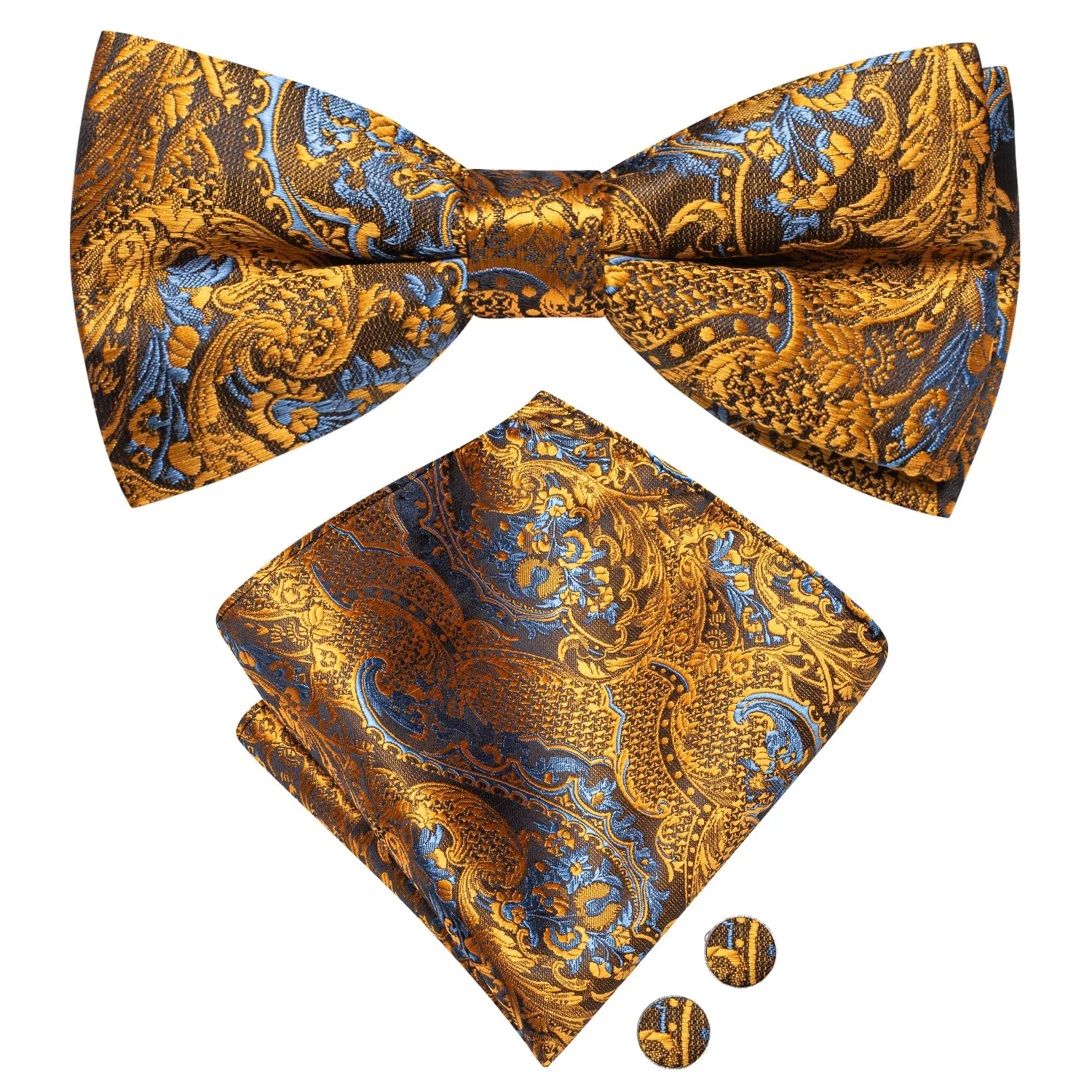 Golden Brown Paisley Men's Pre-tied Bowtie Pocket Square Cufflinks Set sold by Ties2You product image thumbnail 4