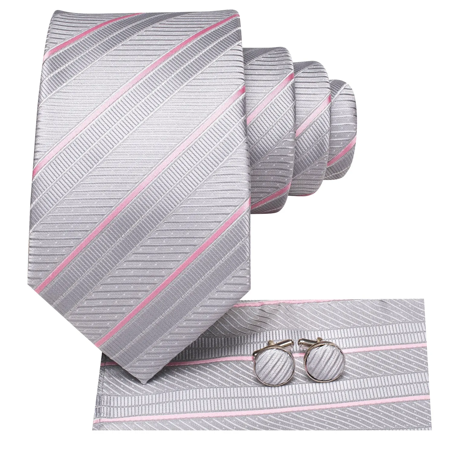 Ties2you Mens Business Striped Tie Silver Formal Silk Necktie Handkercheif Cufflinks Set sold by Ties2You product image thumbnail 4