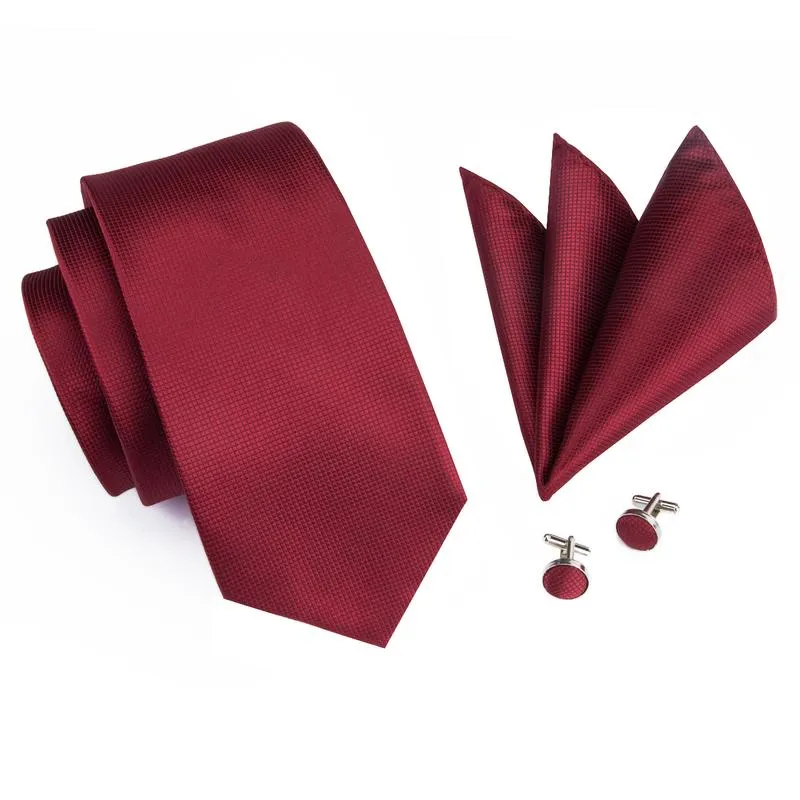 Red Solid Silk 63 Inches Extra Long Men's Tie Pocket Square Cufflinks Set sold by Ties2You product image thumbnail 3