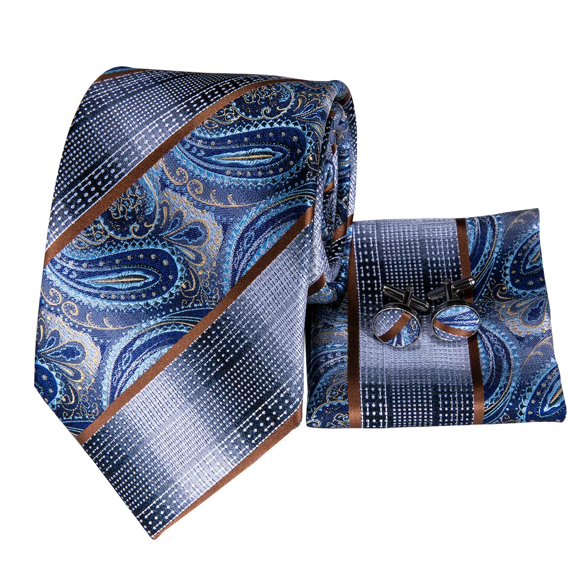Ties2you Mens Formal Tie Blue Paisley Business Necktie Pocket Square Cufflinks Set sold by Ties2You product image thumbnail 4