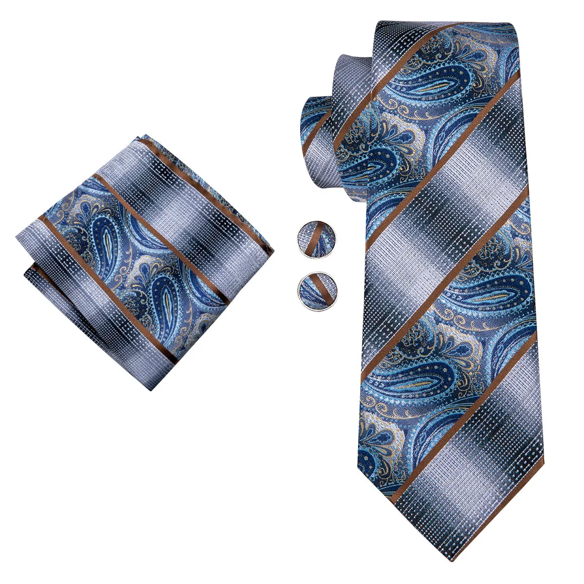 Ties2you Mens Formal Tie Blue Paisley Business Necktie Pocket Square Cufflinks Set sold by Ties2You product image thumbnail 3