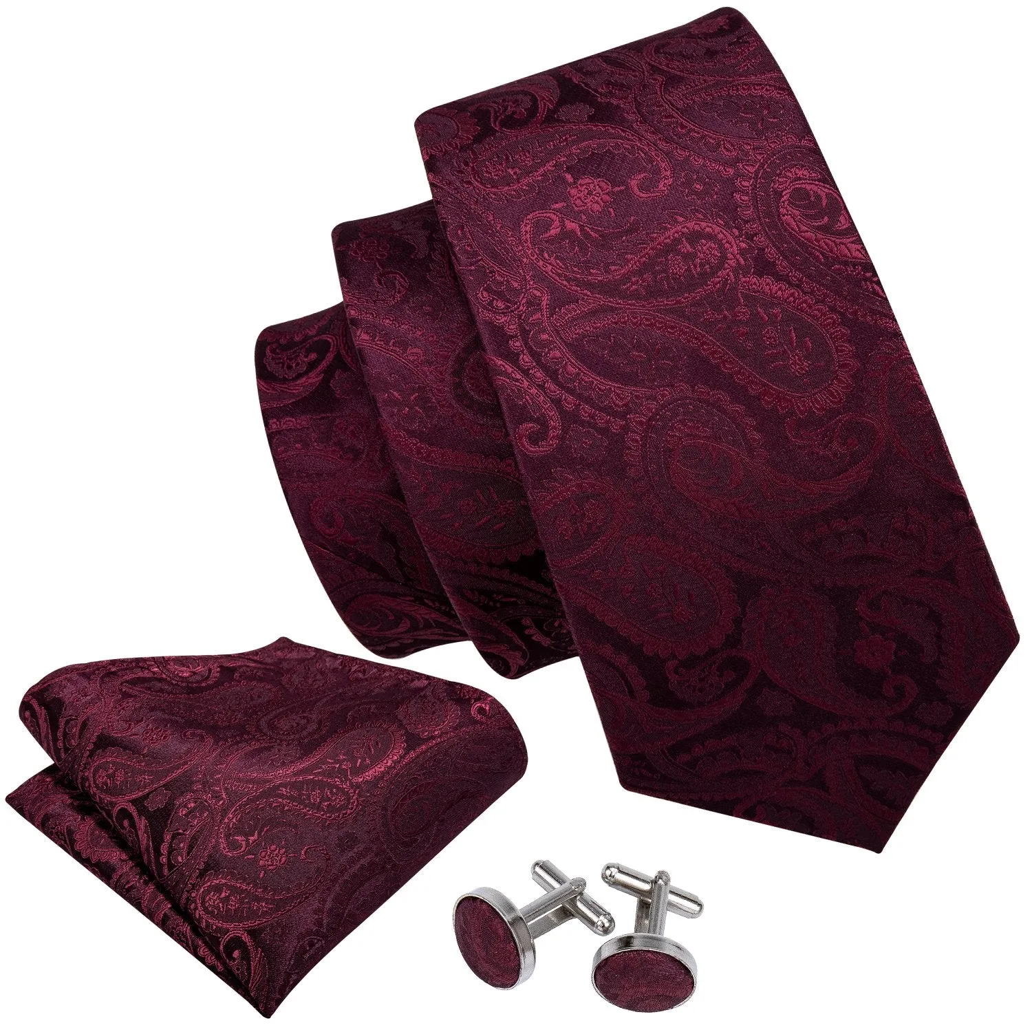 Ties2you Wine Silk Tie Paisley Jacquard Mens Necktie Handkercheif Cufflinks Set sold by Ties2You product image thumbnail 5