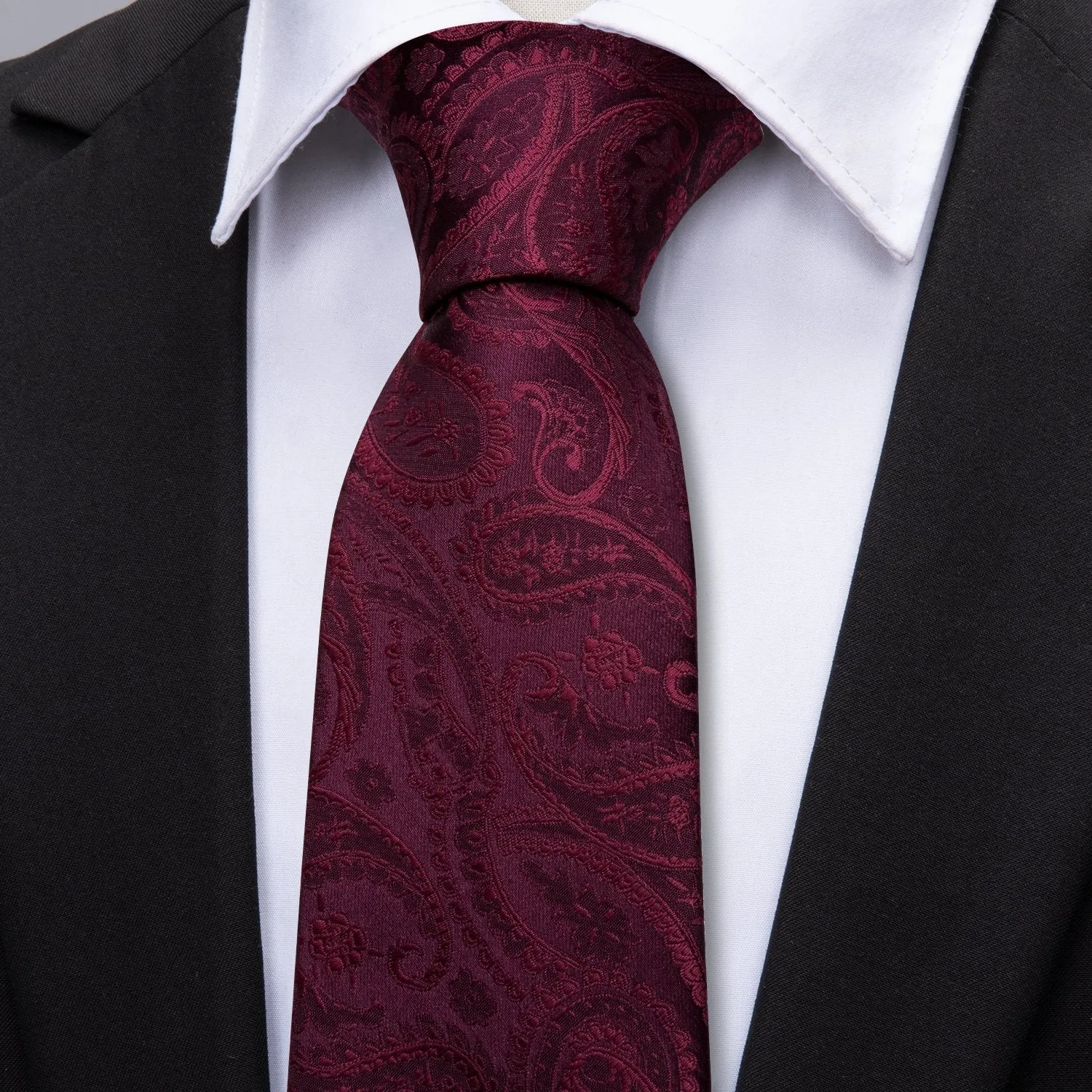 Ties2you Wine Silk Tie Paisley Jacquard Mens Necktie Handkercheif Cufflinks Set sold by Ties2You product image thumbnail 2