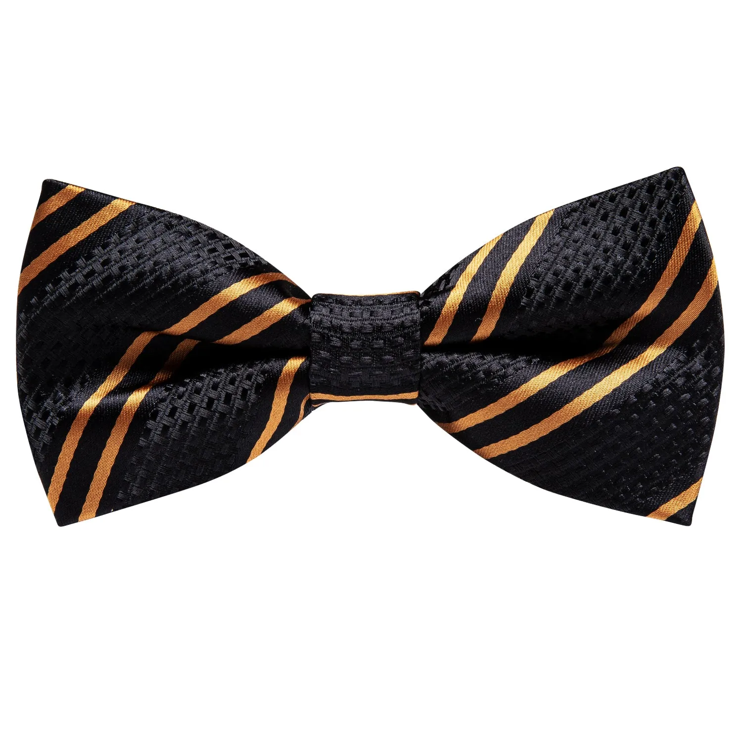 Ties2you Black Tie Golden Striped Pre-Tied Bow Tie Hanky Cufflinks Set sold by Ties2You product image thumbnail 5