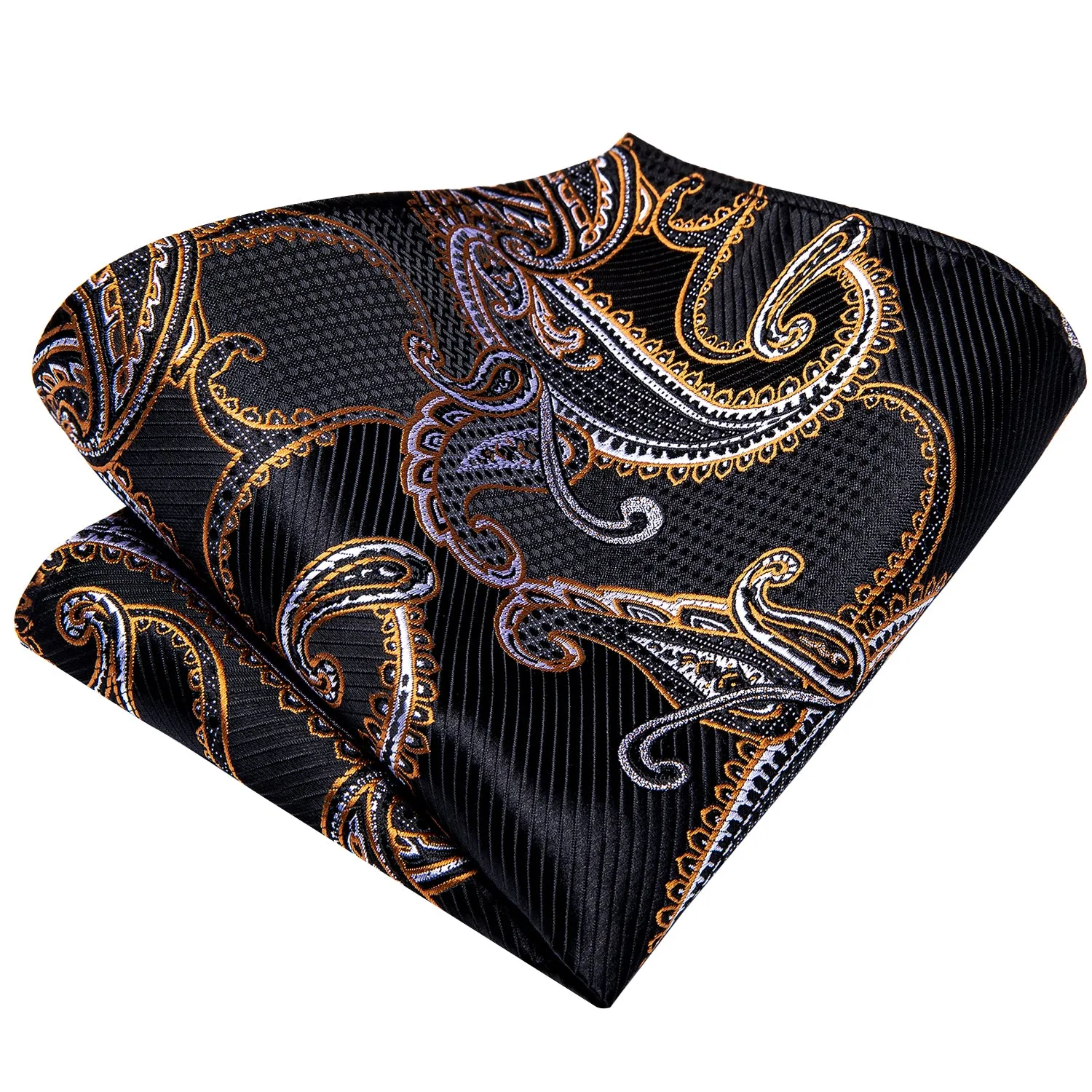 Black Golden Paisley Necktie Pocket Square Cufflinks Set sold by Ties2You product image thumbnail 3