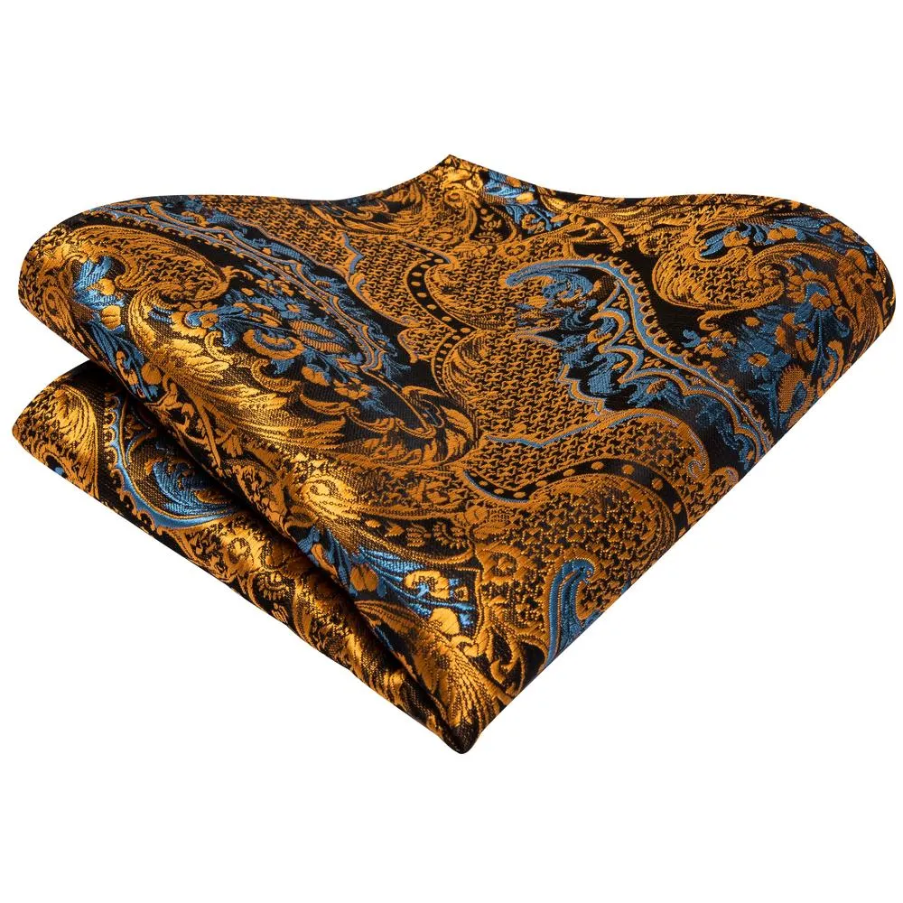 Golden Brown Paisley 63 Inches Extra Long Men's Necktie Pocket Square Cufflinks Set sold by Ties2You product image thumbnail 5
