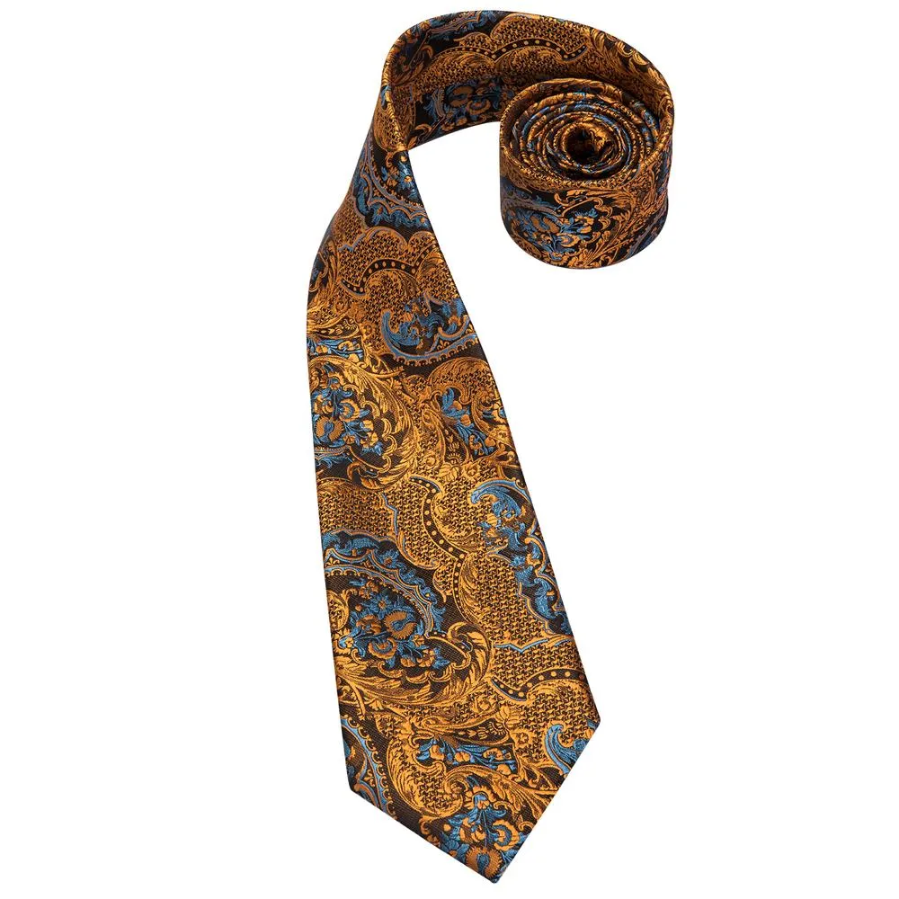 Golden Brown Paisley 63 Inches Extra Long Men's Necktie Pocket Square Cufflinks Set sold by Ties2You product image thumbnail 4