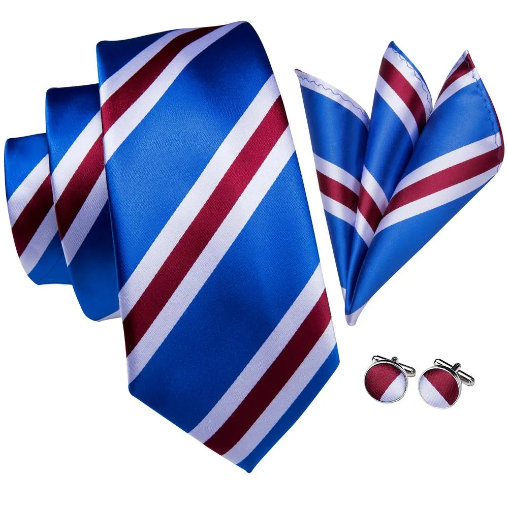 Light Royal Blue Red Striped Men's Necktie Pocket Square Cufflinks Set sold by Ties2You product image thumbnail 3
