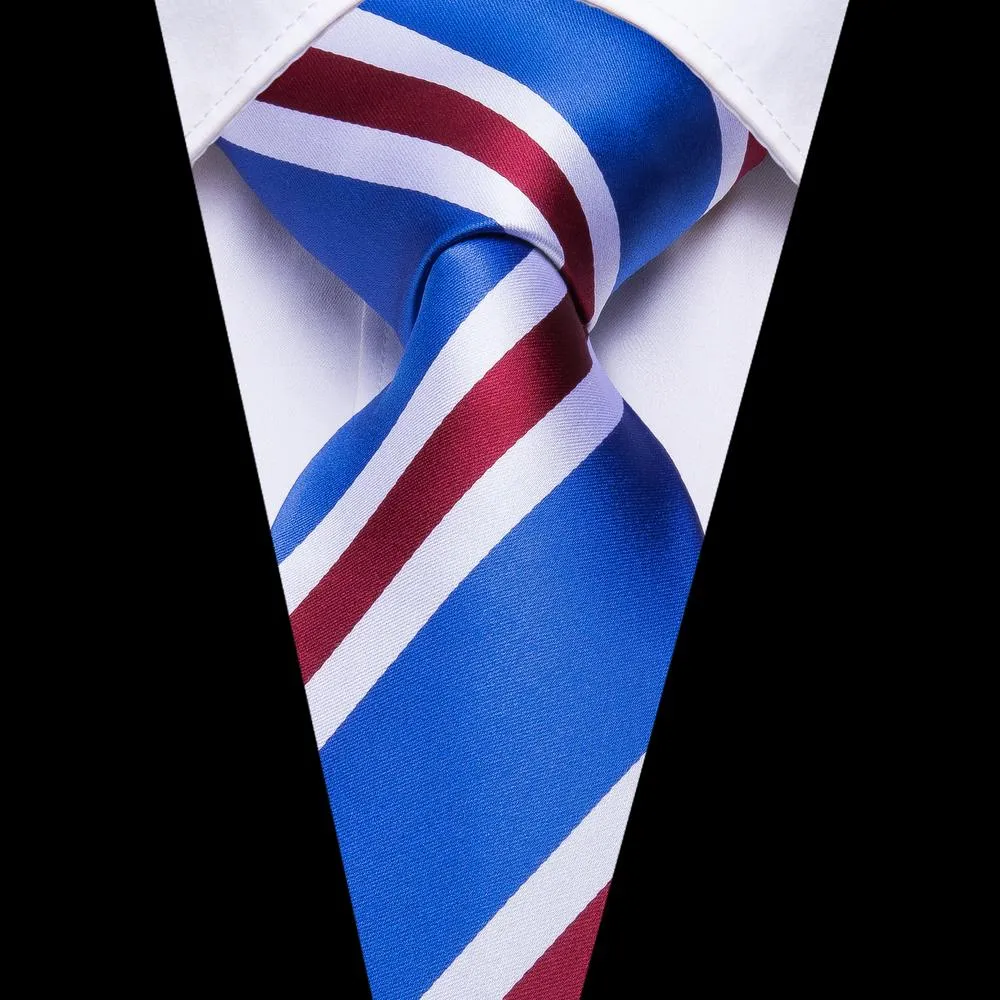 Light Royal Blue Red Striped Men's Necktie Pocket Square Cufflinks Set sold by Ties2You product image thumbnail 2