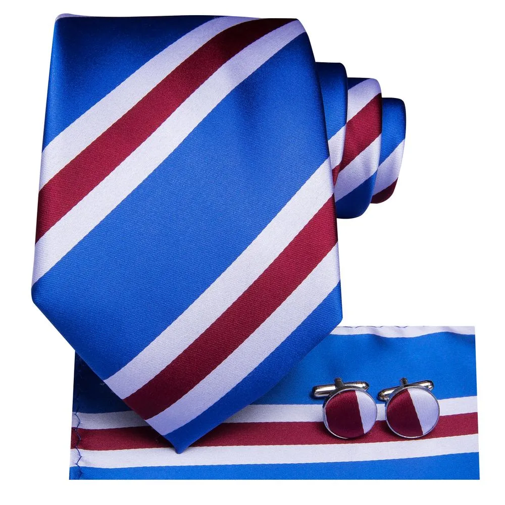 Light Royal Blue Red Striped Men's Necktie Pocket Square Cufflinks Set sold by Ties2You product image thumbnail 4