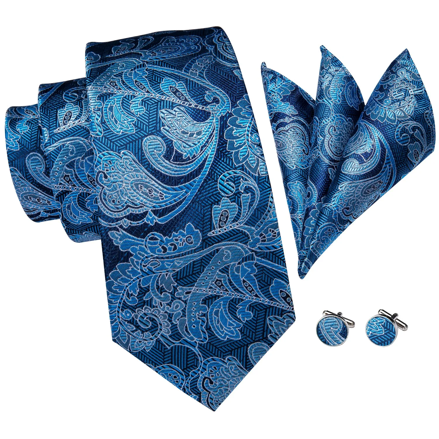 Blue Floral Silk 63 Inches Extra Long Men's Necktie Pocket Square Cufflinks Set sold by Ties2You product image thumbnail 3