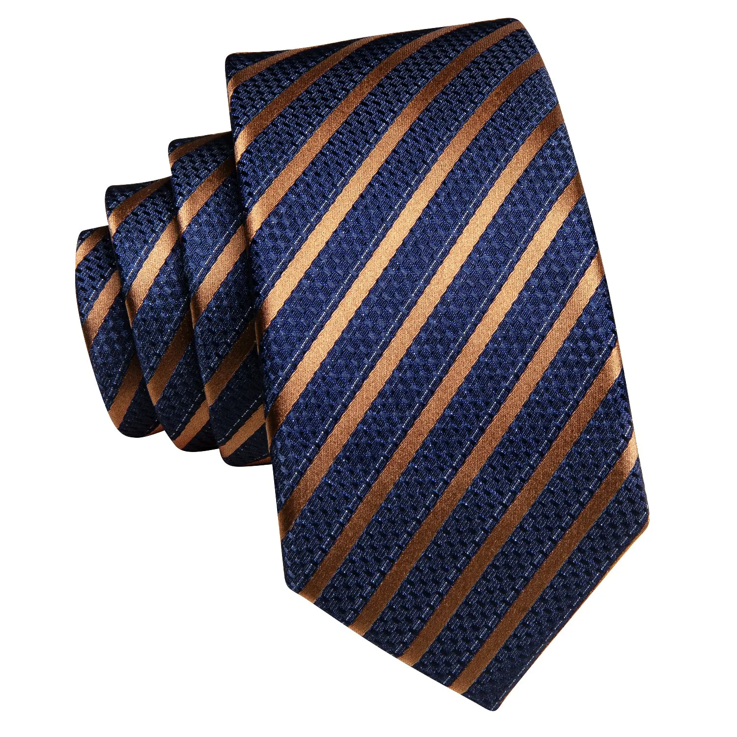Navy Golden Striped 63 Inches Extra Long Tie Pocket Square Cufflinks Set sold by Ties2You product image thumbnail 5