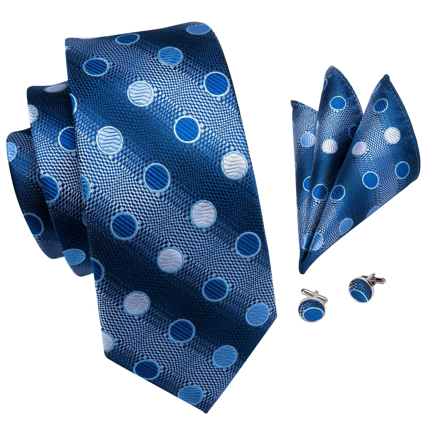 Gradient Blue Polka Dot Men's Silk Tie Hanky Cufflinks Set sold by Ties2You product image thumbnail 2