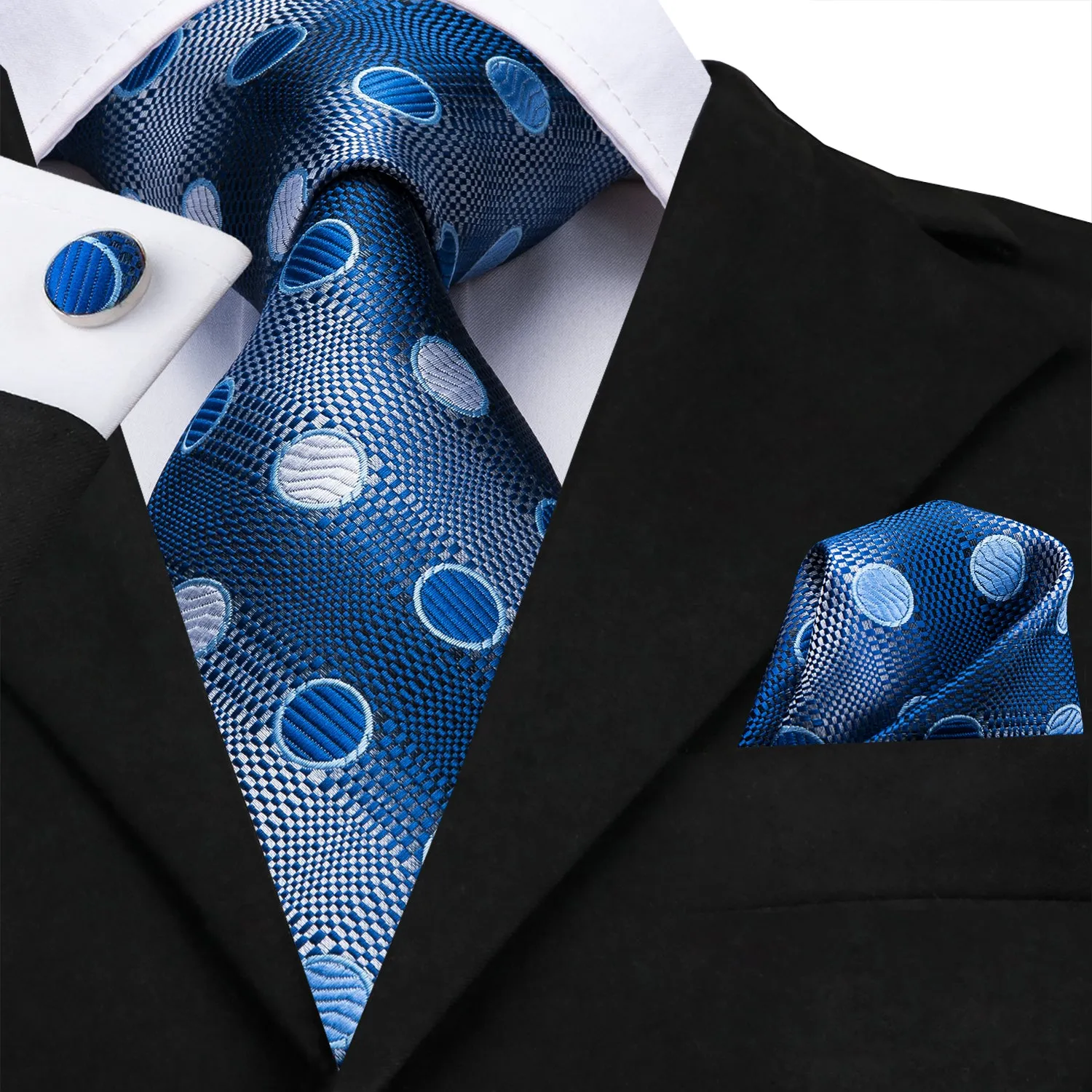 Gradient Blue Polka Dot Men's Silk Tie Hanky Cufflinks Set sold by Ties2You