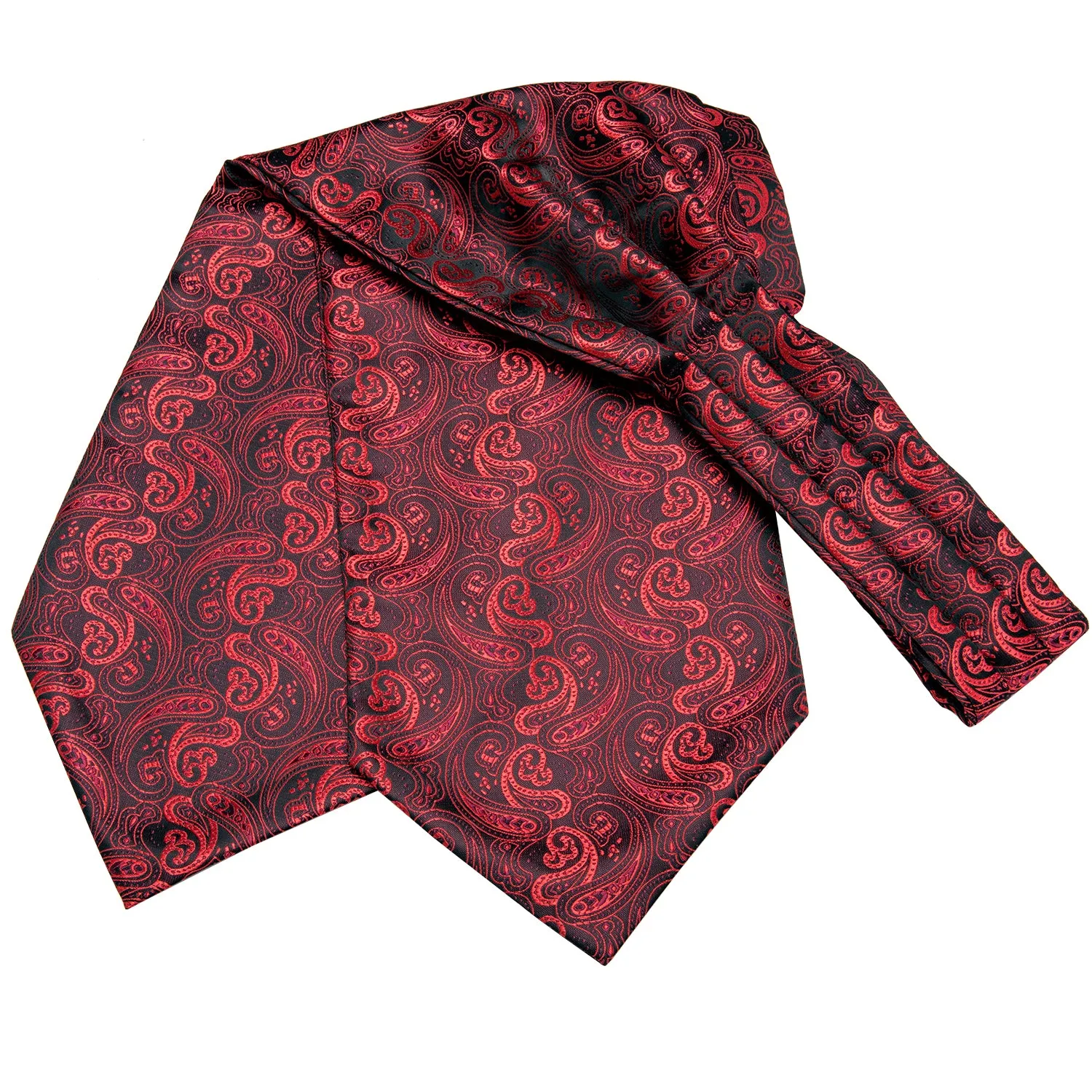 Dark Red Paisley Silk Ascot Cravat Pocket Square Cufflinks Set sold by Ties2You product image thumbnail 3
