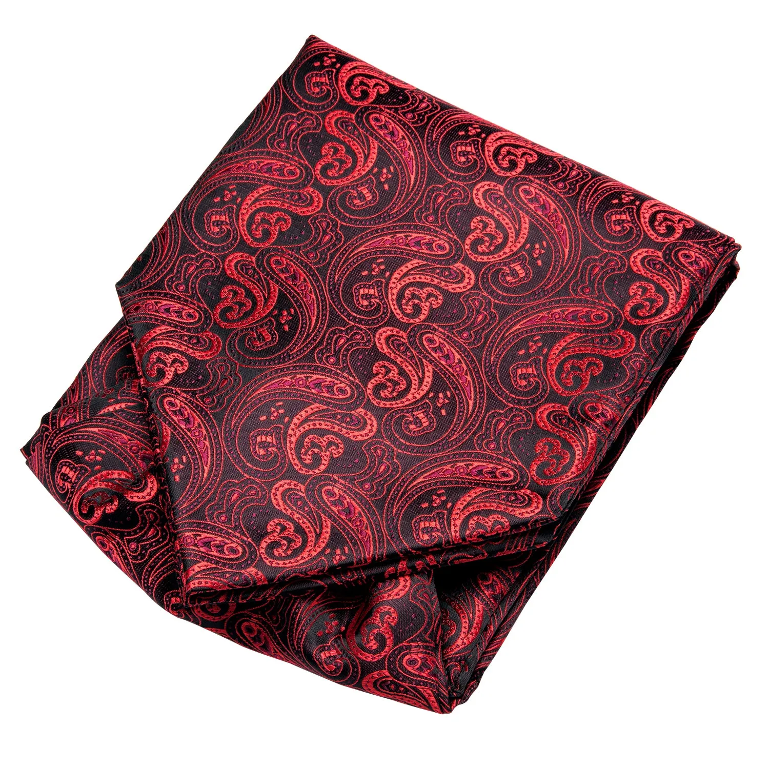Dark Red Paisley Silk Ascot Cravat Pocket Square Cufflinks Set sold by Ties2You product image thumbnail 4