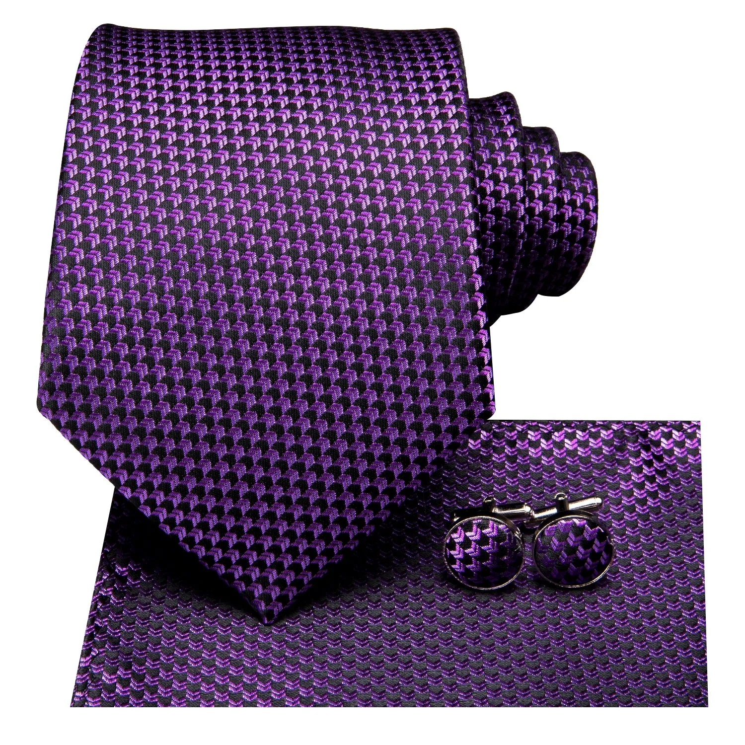 Ties2you Purple Extra Long Tie 63 Inches Plaid Jacquard Necktie Hanky Cufflinks Set sold by Ties2You product image thumbnail 3