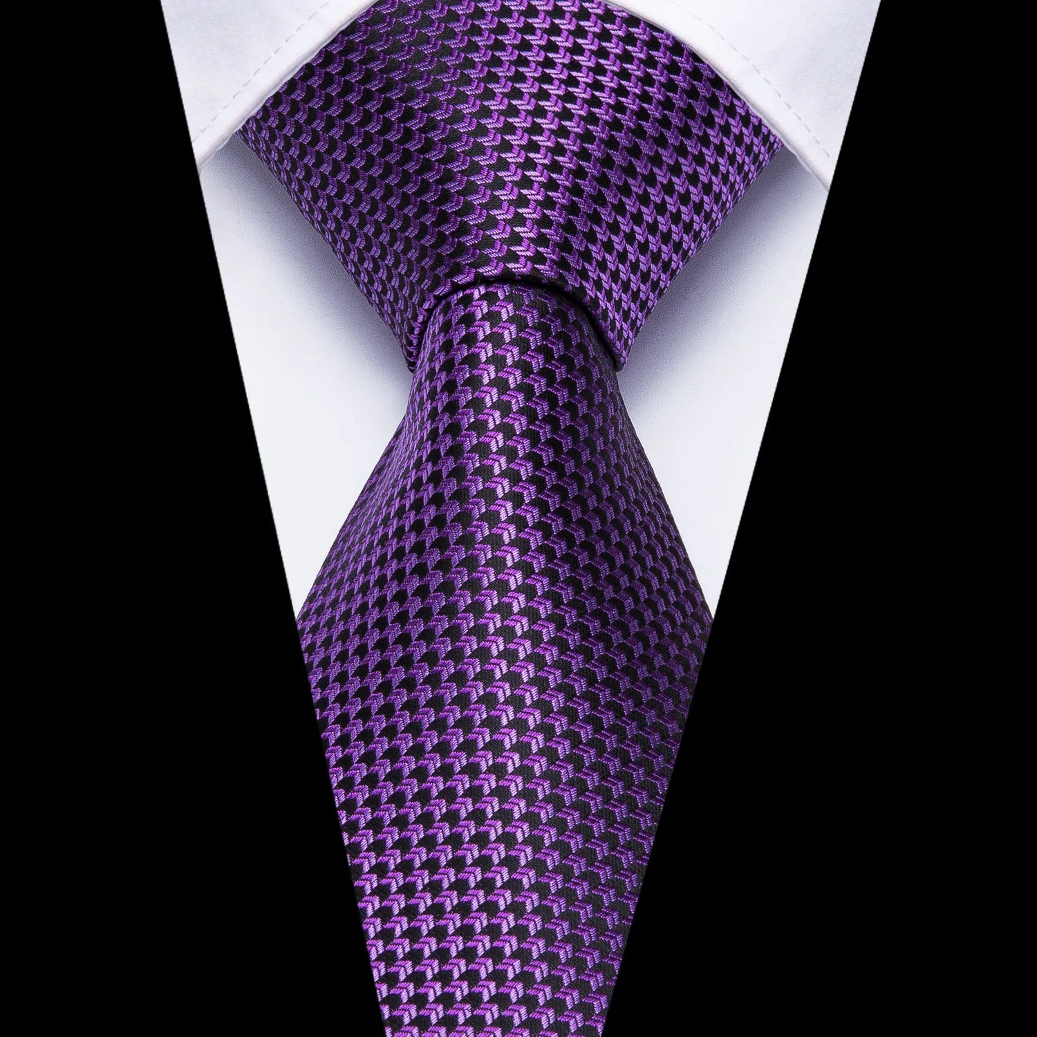 Ties2you Purple Extra Long Tie 63 Inches Plaid Jacquard Necktie Hanky Cufflinks Set sold by Ties2You product image thumbnail 4