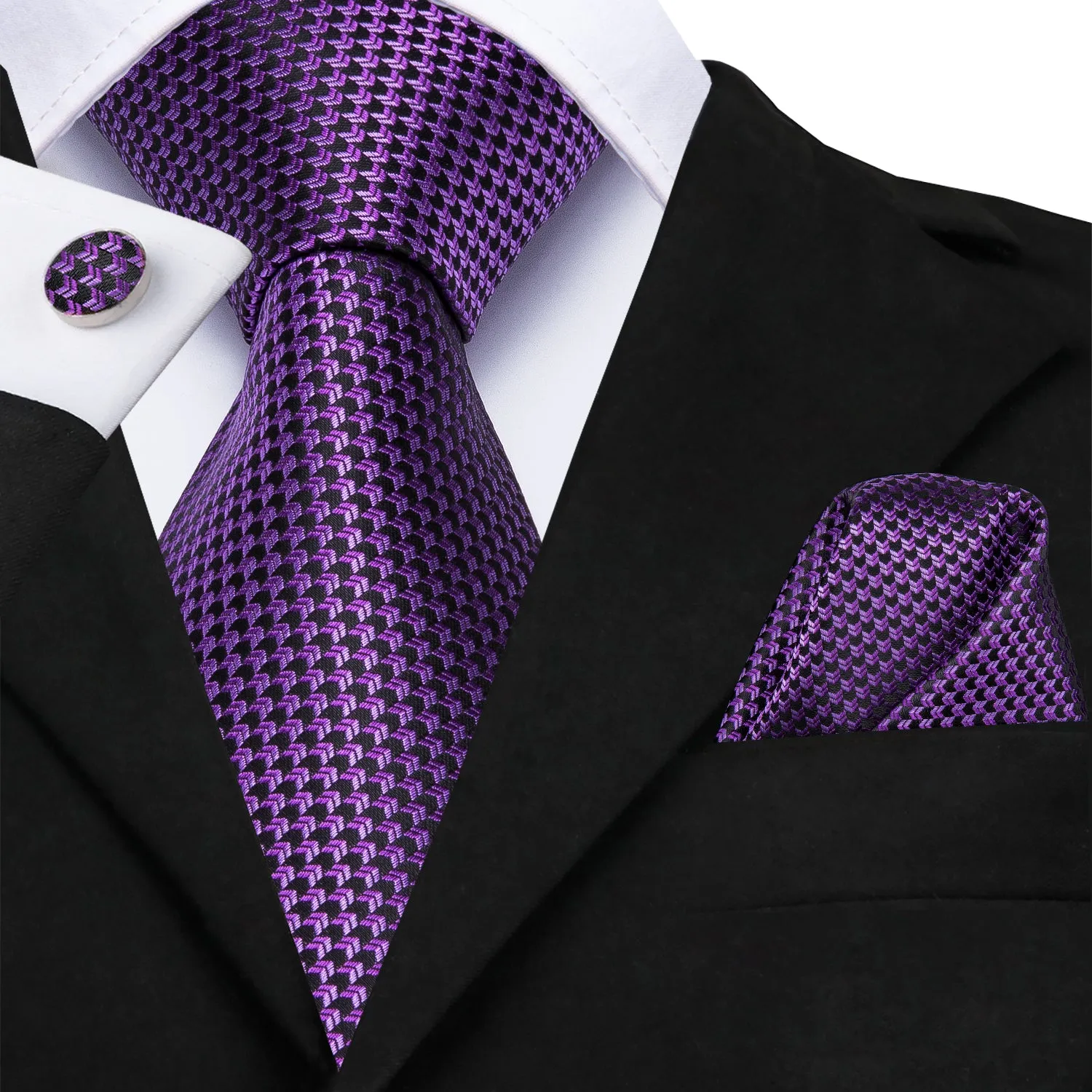 Ties2you Purple Extra Long Tie 63 Inches Plaid Jacquard Necktie Hanky Cufflinks Set sold by Ties2You