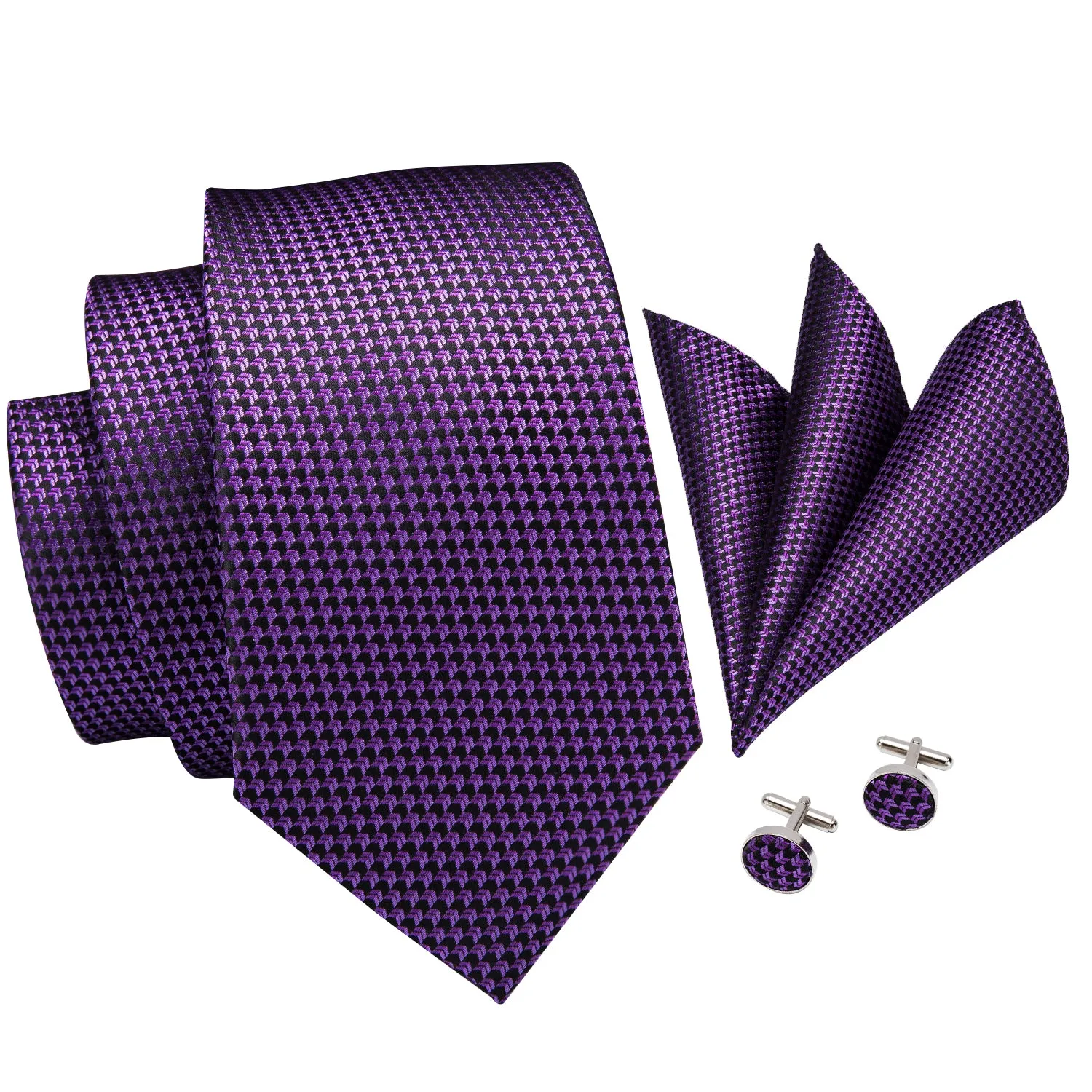 Ties2you Purple Extra Long Tie 63 Inches Plaid Jacquard Necktie Hanky Cufflinks Set sold by Ties2You product image thumbnail 2