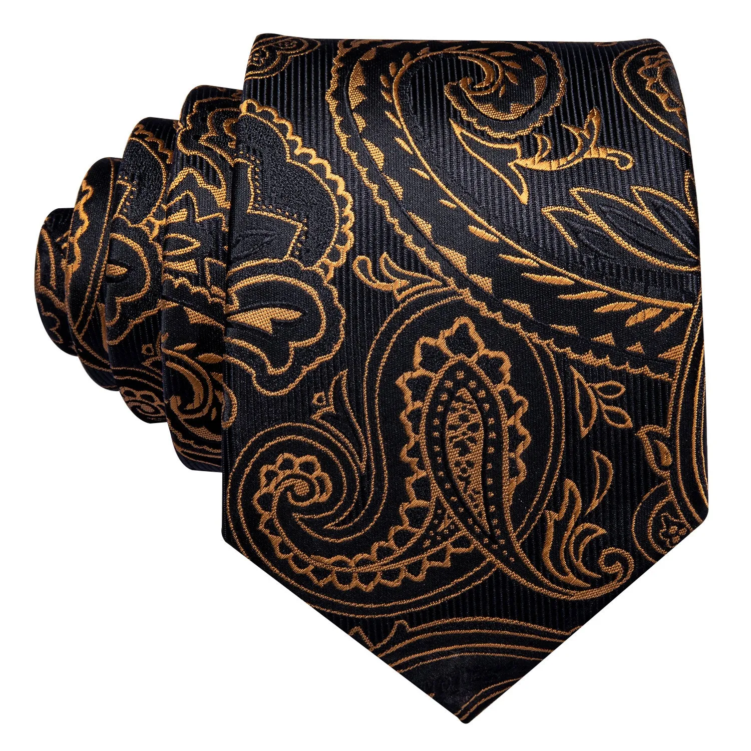Black Golden Paisley Necktie Pocket Square Cufflinks Set sold by Ties2You product image thumbnail 5