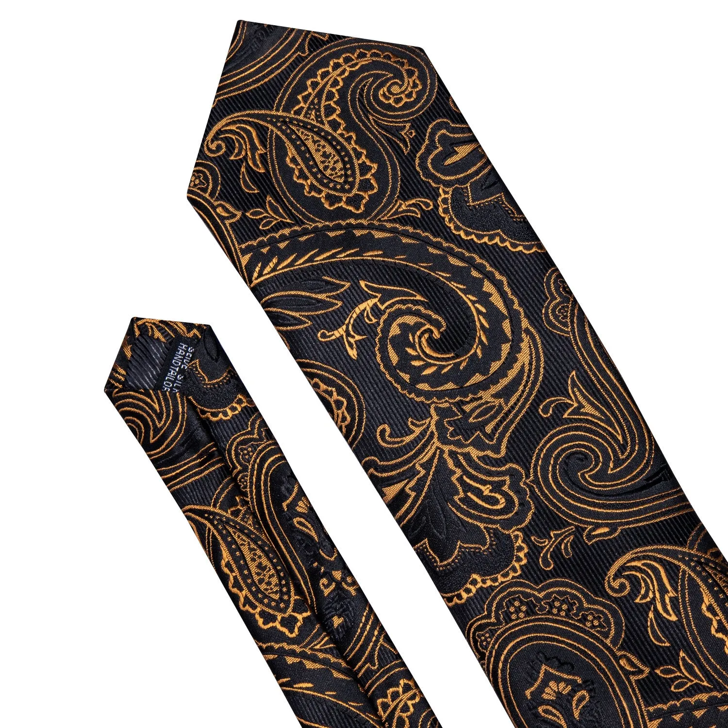 Black Golden Paisley Necktie Pocket Square Cufflinks Set sold by Ties2You product image thumbnail 2