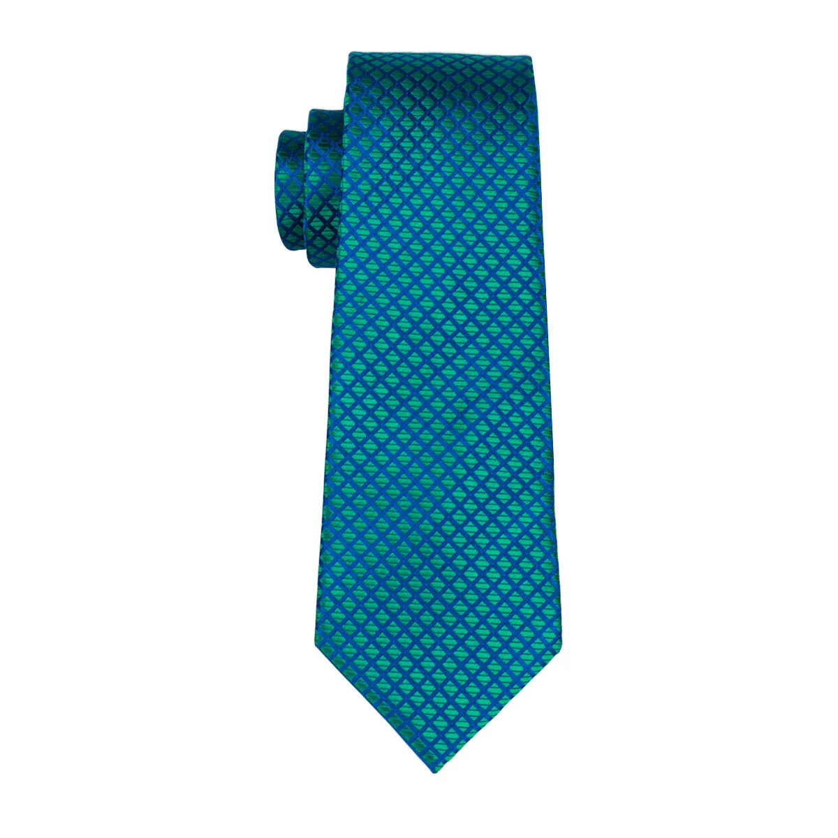 Teal Blue Plaid Tie Pocket Square Cufflinks Set sold by Ties2You product image thumbnail 5