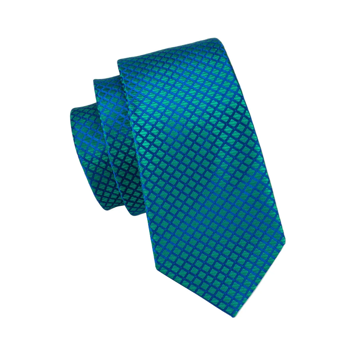 Teal Blue Plaid Tie Pocket Square Cufflinks Set sold by Ties2You product image thumbnail 4