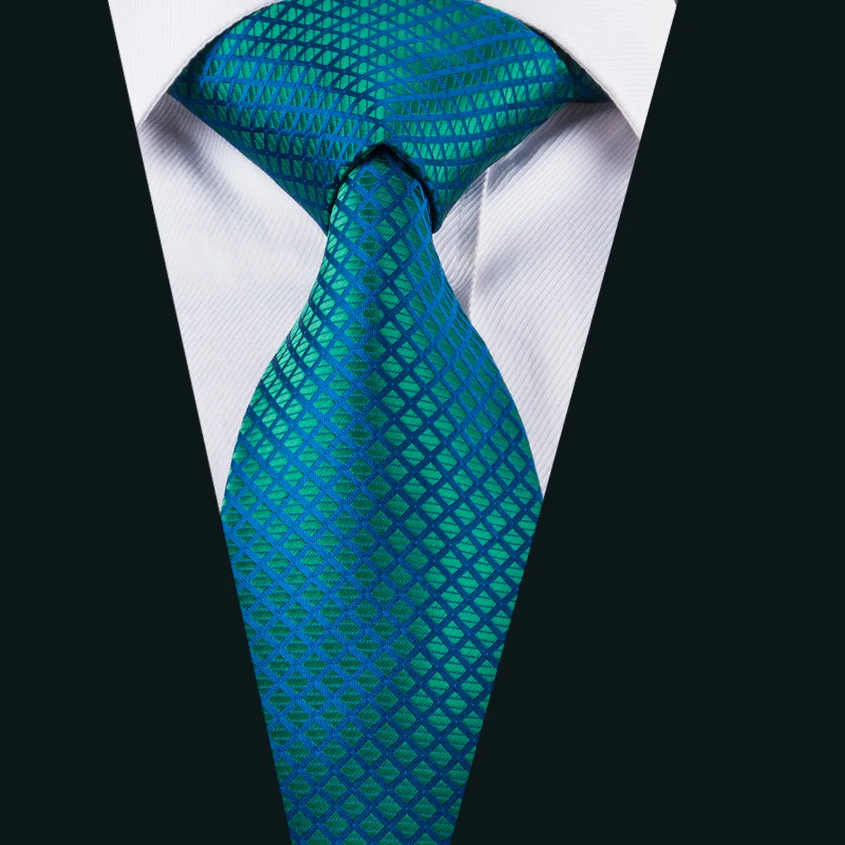 Teal Blue Plaid Tie Pocket Square Cufflinks Set sold by Ties2You product image thumbnail 2